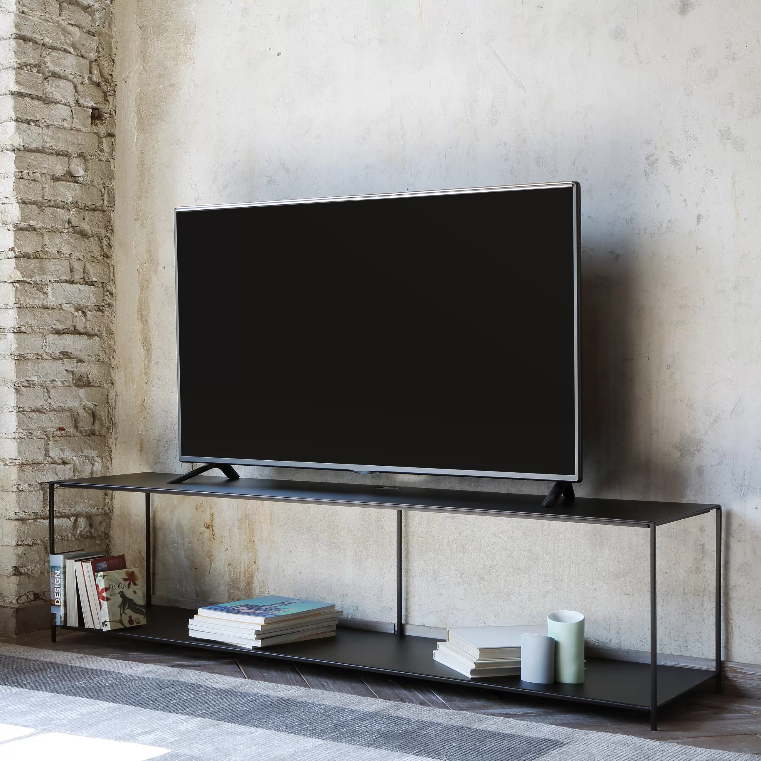Consoles>Zeus Meuble Tv Slim Irony Metal Noir / Console - L 180 X H 45 Cm - Noir Cuivre