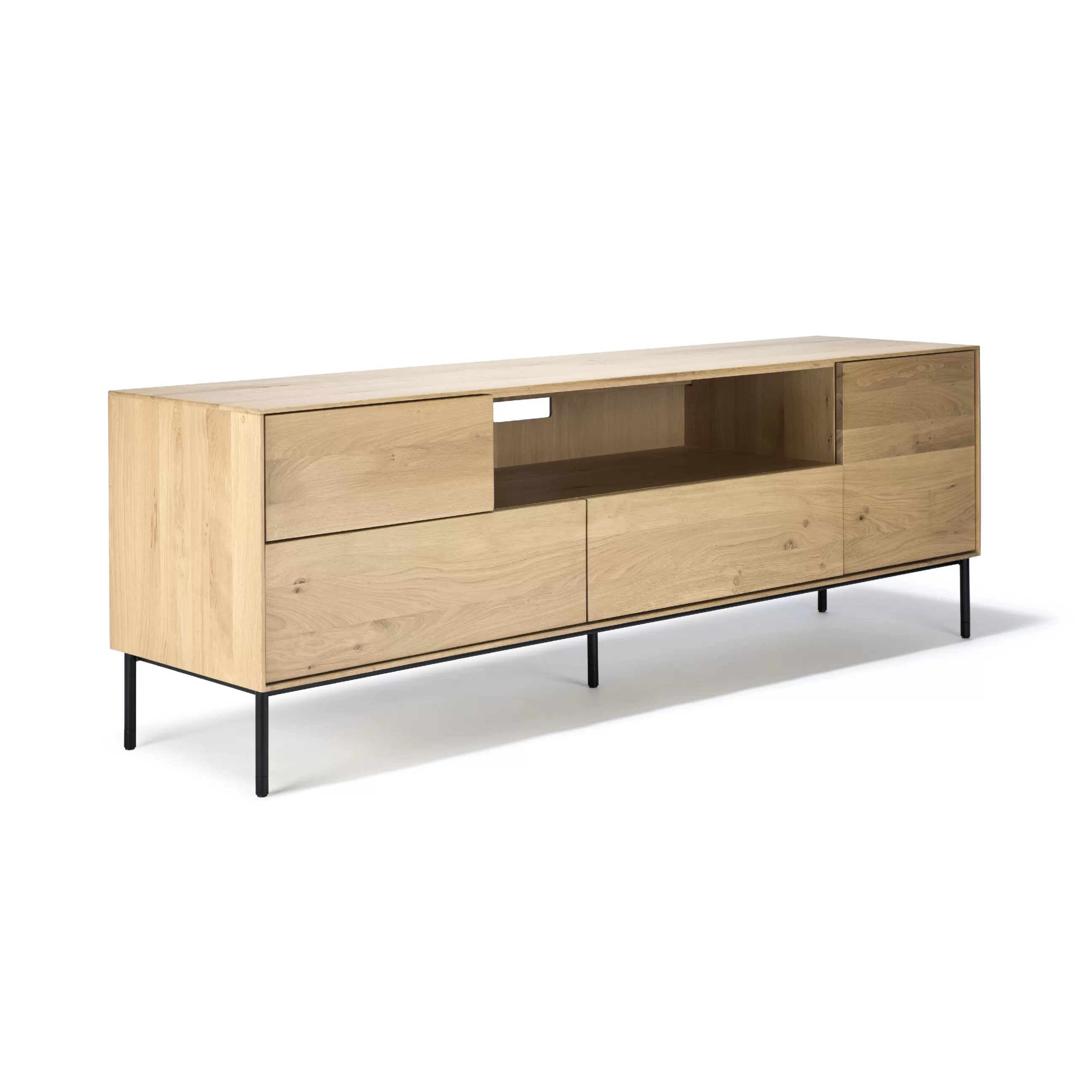 Commodes Buffets Armoires>Ethnicraft Meuble Tv Whitebird Noir Bois Naturel / Chene Massif - L 180 Cm - Chene Naturel - Noir