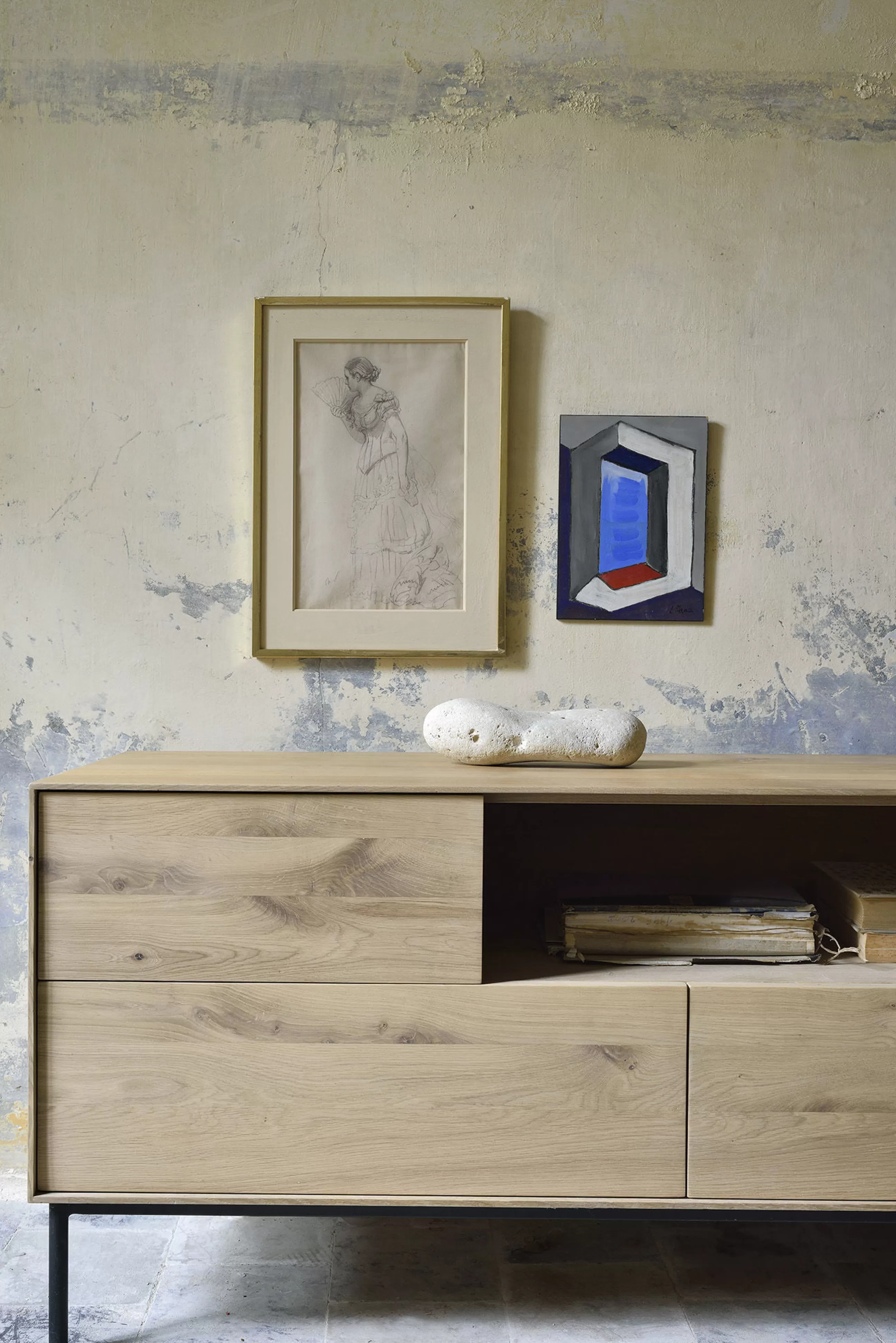 Commodes Buffets Armoires>Ethnicraft Meuble Tv Whitebird Noir Bois Naturel / Chene Massif - L 180 Cm - Chene Naturel - Noir