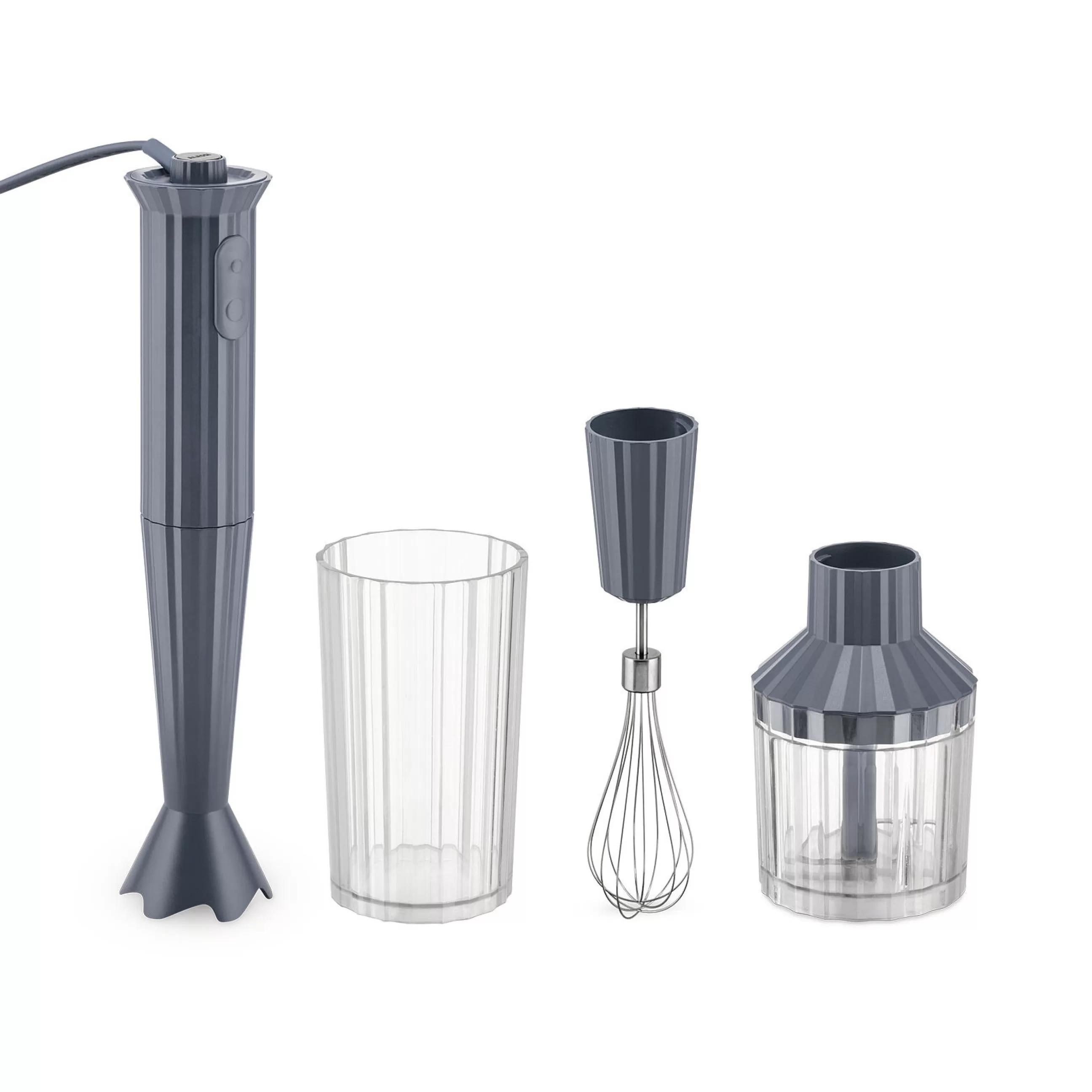 Electroménager>Alessi Mixeur Plongeant Plisse Plastique/ 500 W - Avec Bol Gradue, Hachoir & Fouet - Gris - Transparent