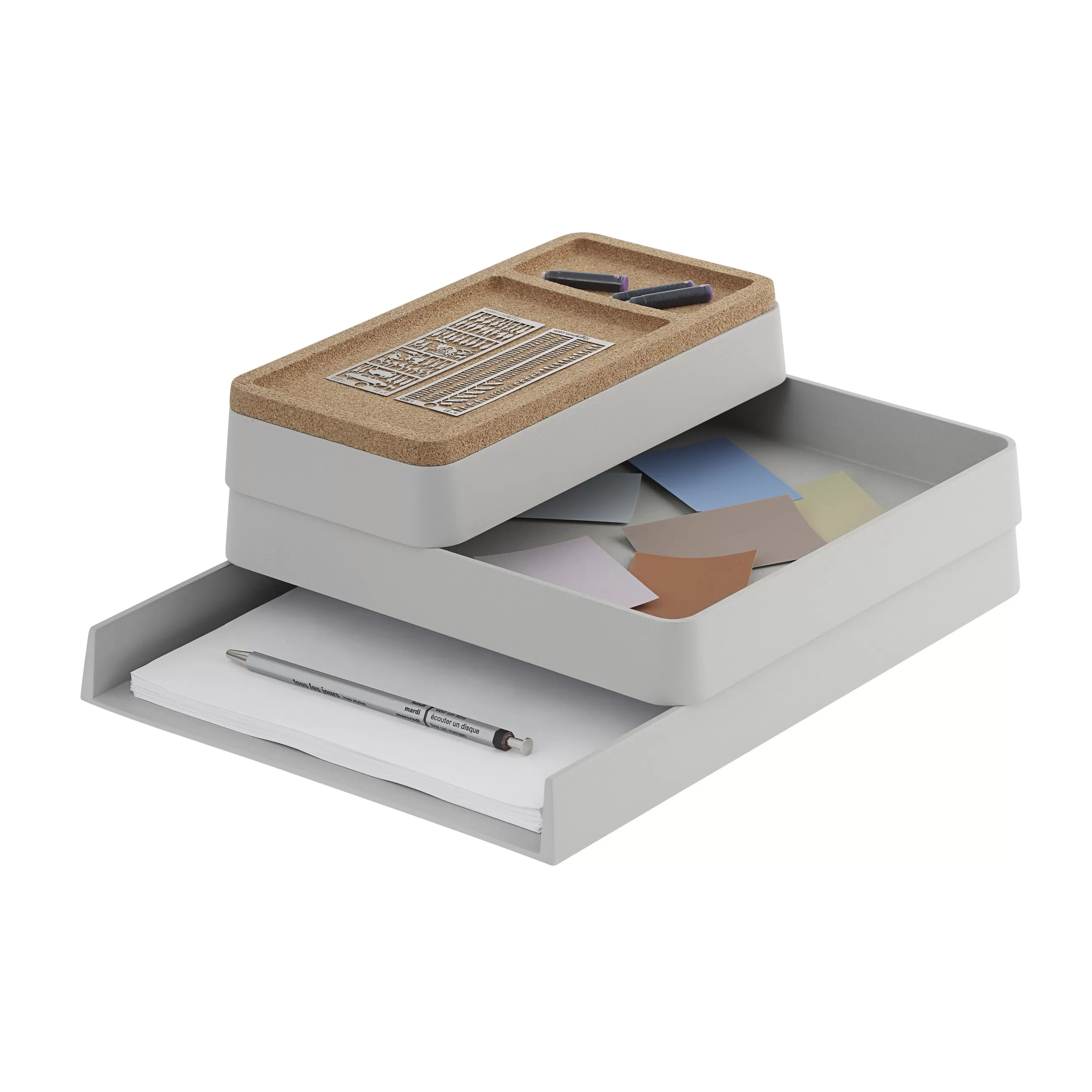Accessoires Bureau>Muuto Organiseur De Bureau Arrange N°1 Plastique Gris / Set 3 Pieces Empilable - Gris Clair - Liege