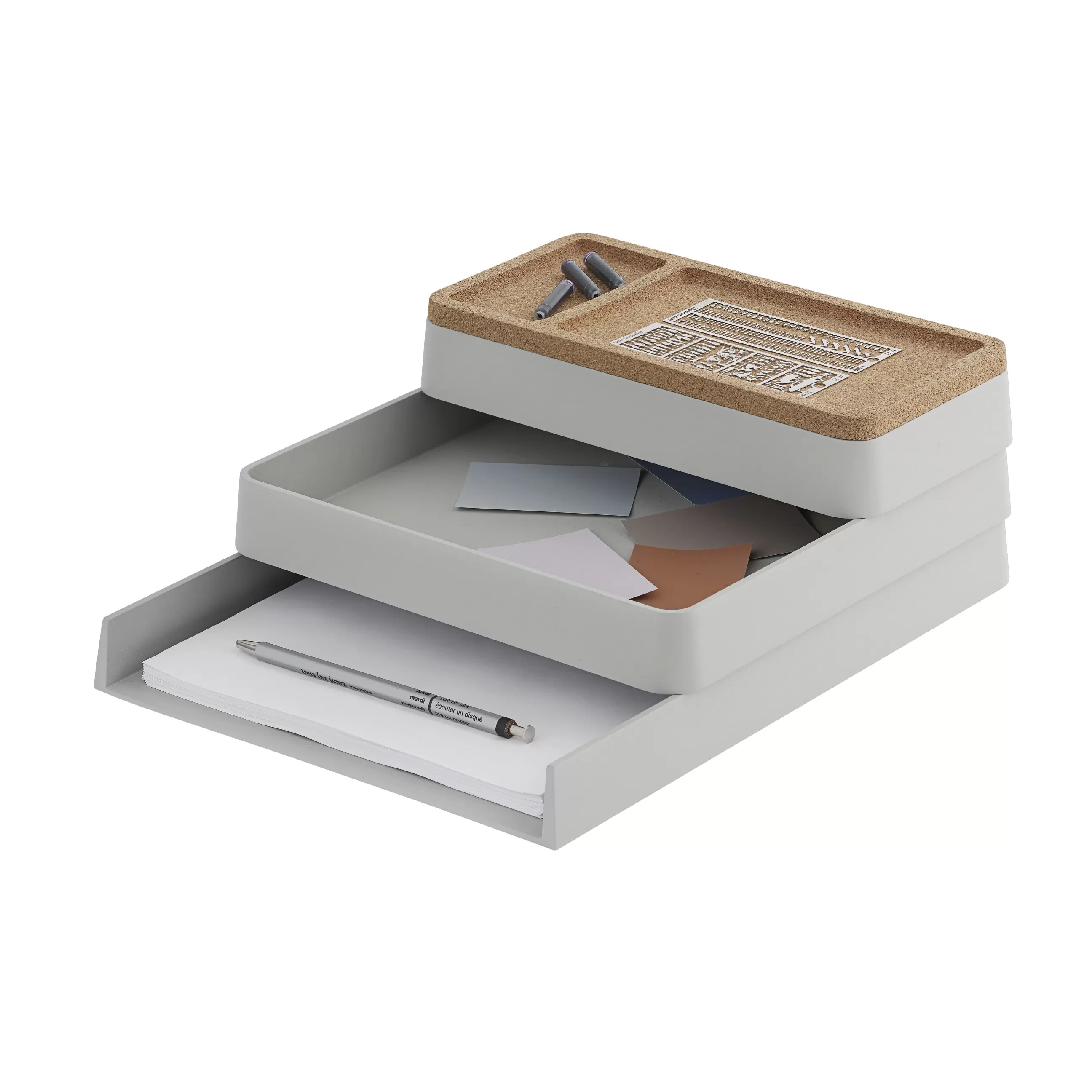 Accessoires Bureau>Muuto Organiseur De Bureau Arrange N°1 Plastique Gris / Set 3 Pieces Empilable - Gris Clair - Liege