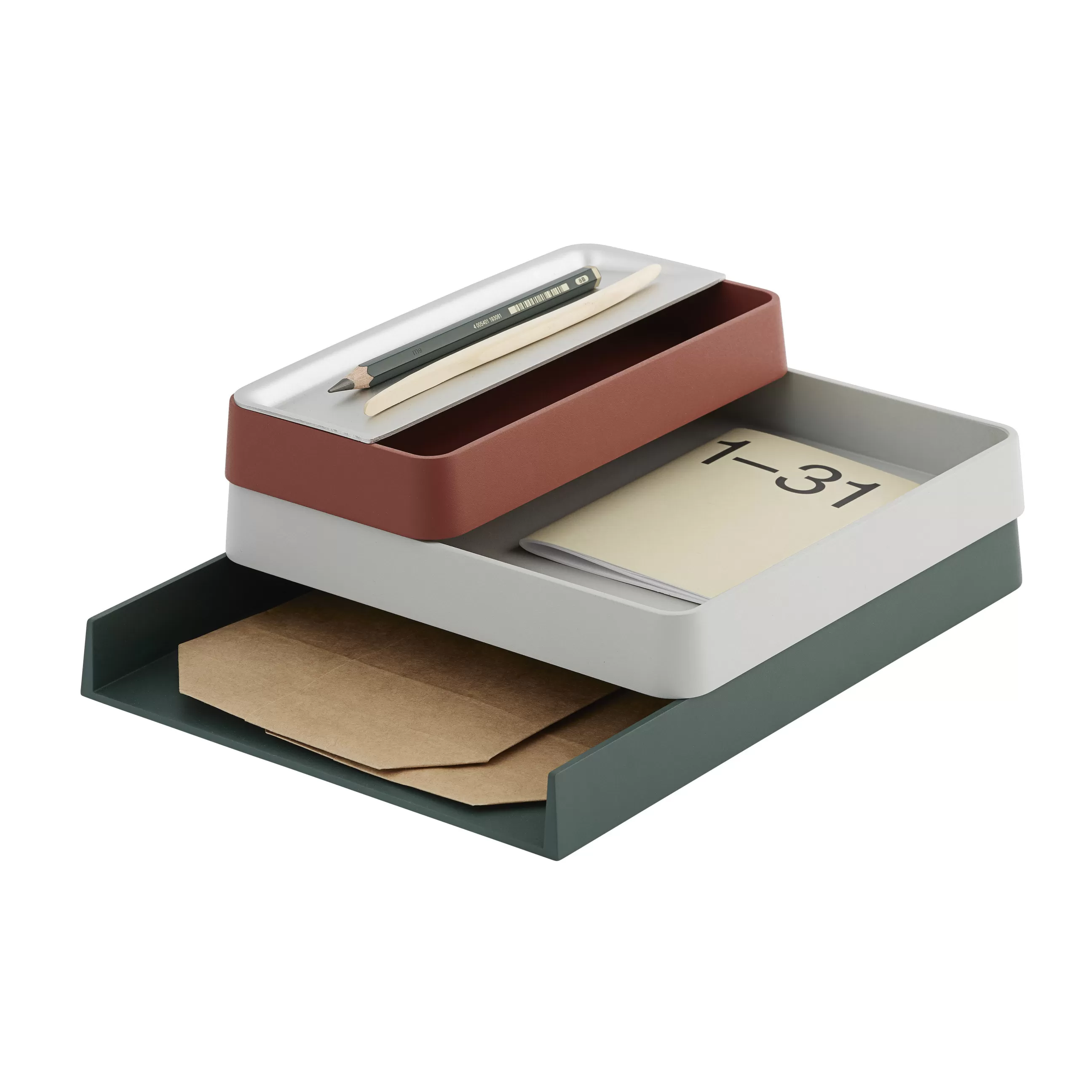 Accessoires Bureau>Muuto Organiseur De Bureau Arrange N°2 Plastique Multicolore / Set 3 Pieces Empilable - Antracite - Brique - Gris Clair