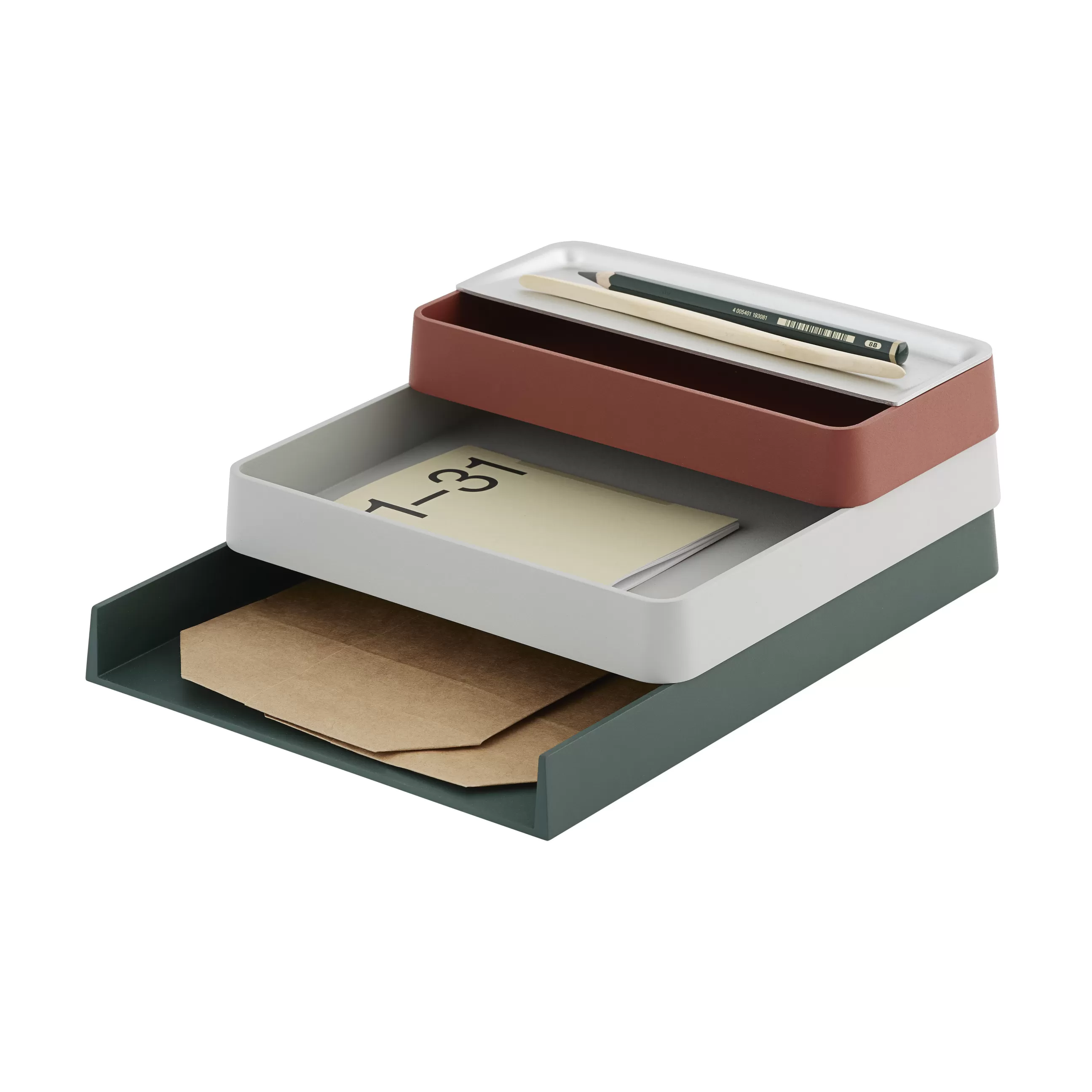 Accessoires Bureau>Muuto Organiseur De Bureau Arrange N°2 Plastique Multicolore / Set 3 Pieces Empilable - Antracite - Brique - Gris Clair