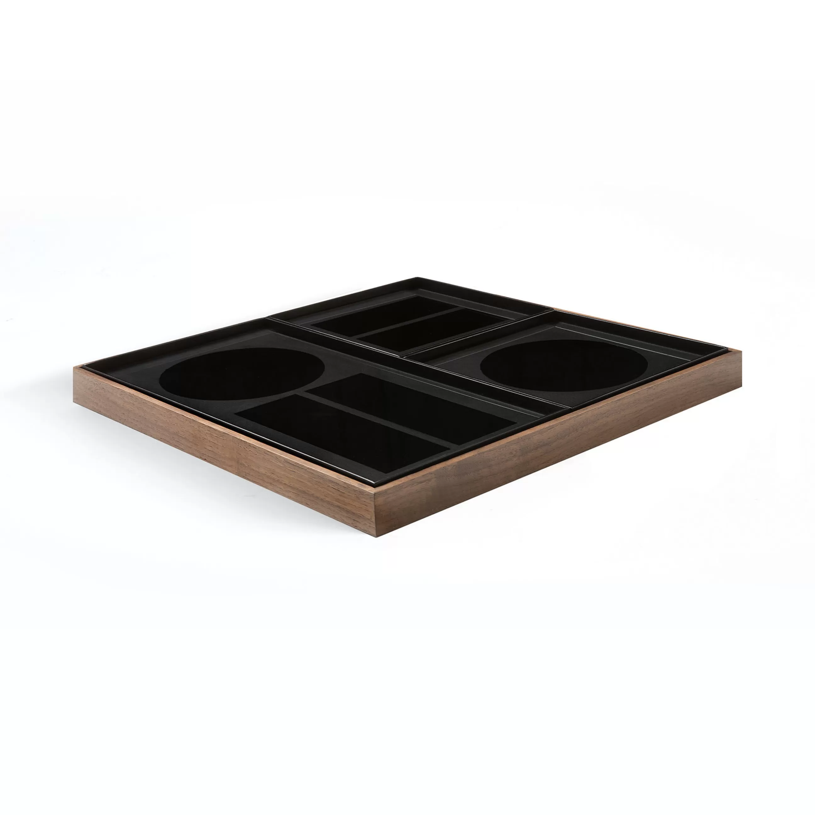 Accessoires Bureau>Ethnicraft Organiseur De Bureau Charcoal Verre Gris Bois Naturel / Set 4 Plateaux Noyer & Verre - Anthracite - Noir - Noyer