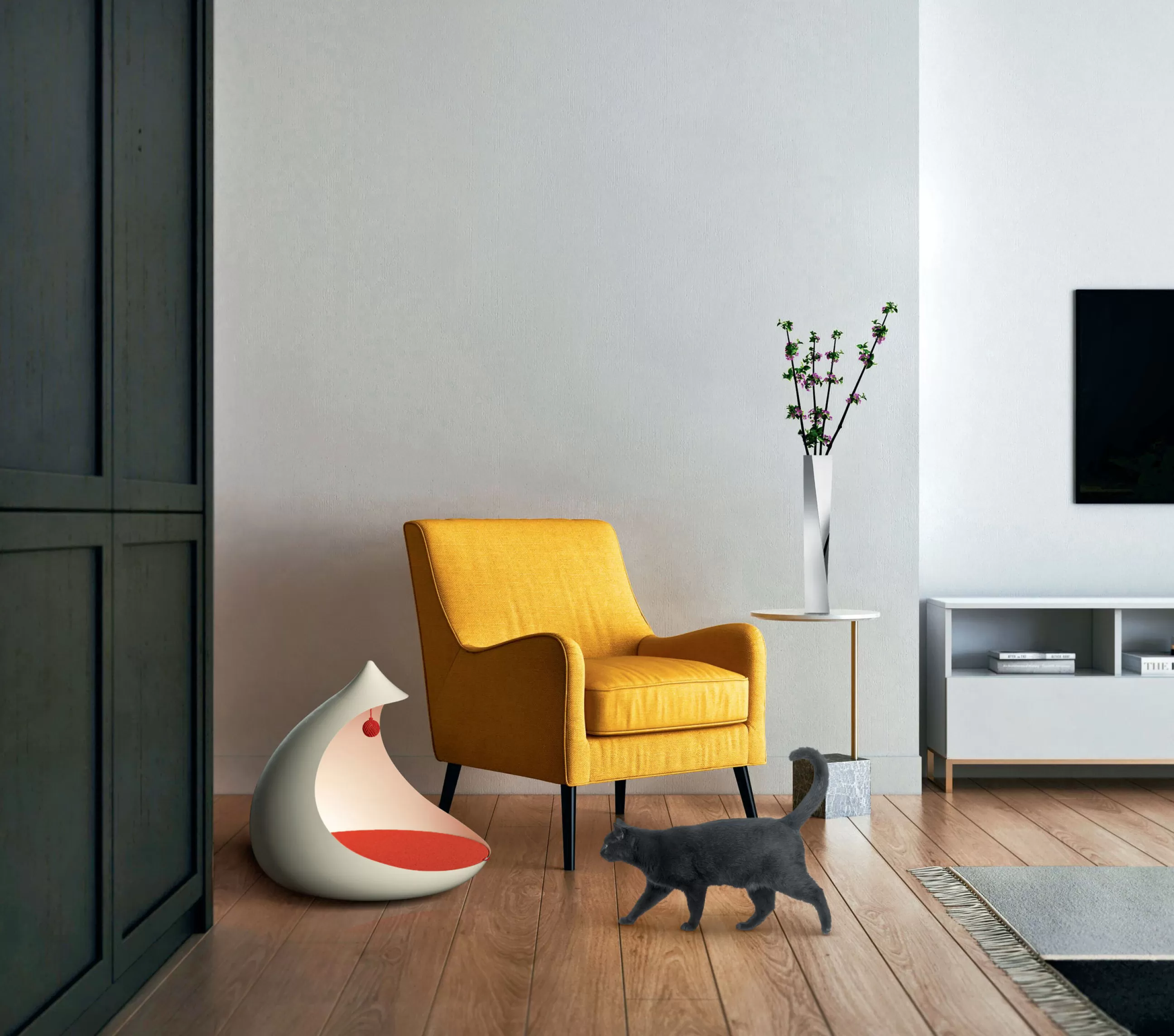 Chiens Chats Cie>Alessi Panier Pour Chat Ou Chien Tacaban Metal Gris / O 44 X H 40 Cm - Acier & Tissu - Gris Chaud - Orange