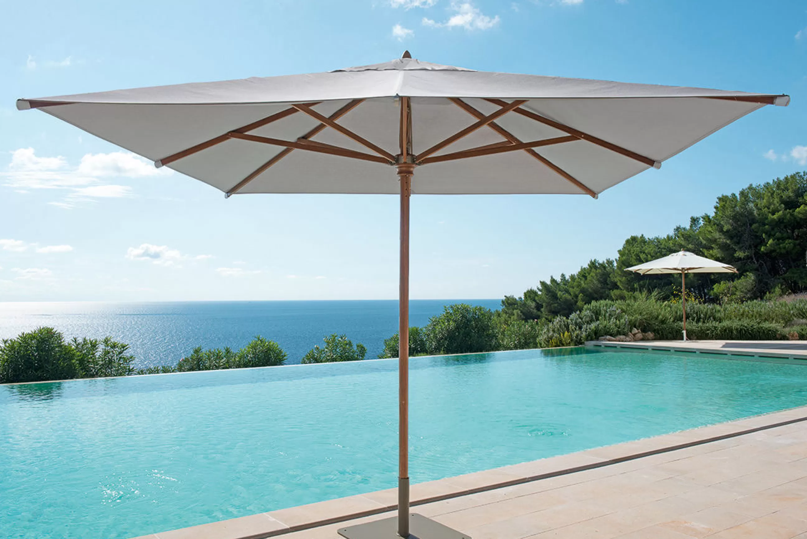 Parasols>Ethimo Parasol Classic Tissu Bois Blanc / 300 X 300 Cm - Bois - Bois Naturel - Ivoire