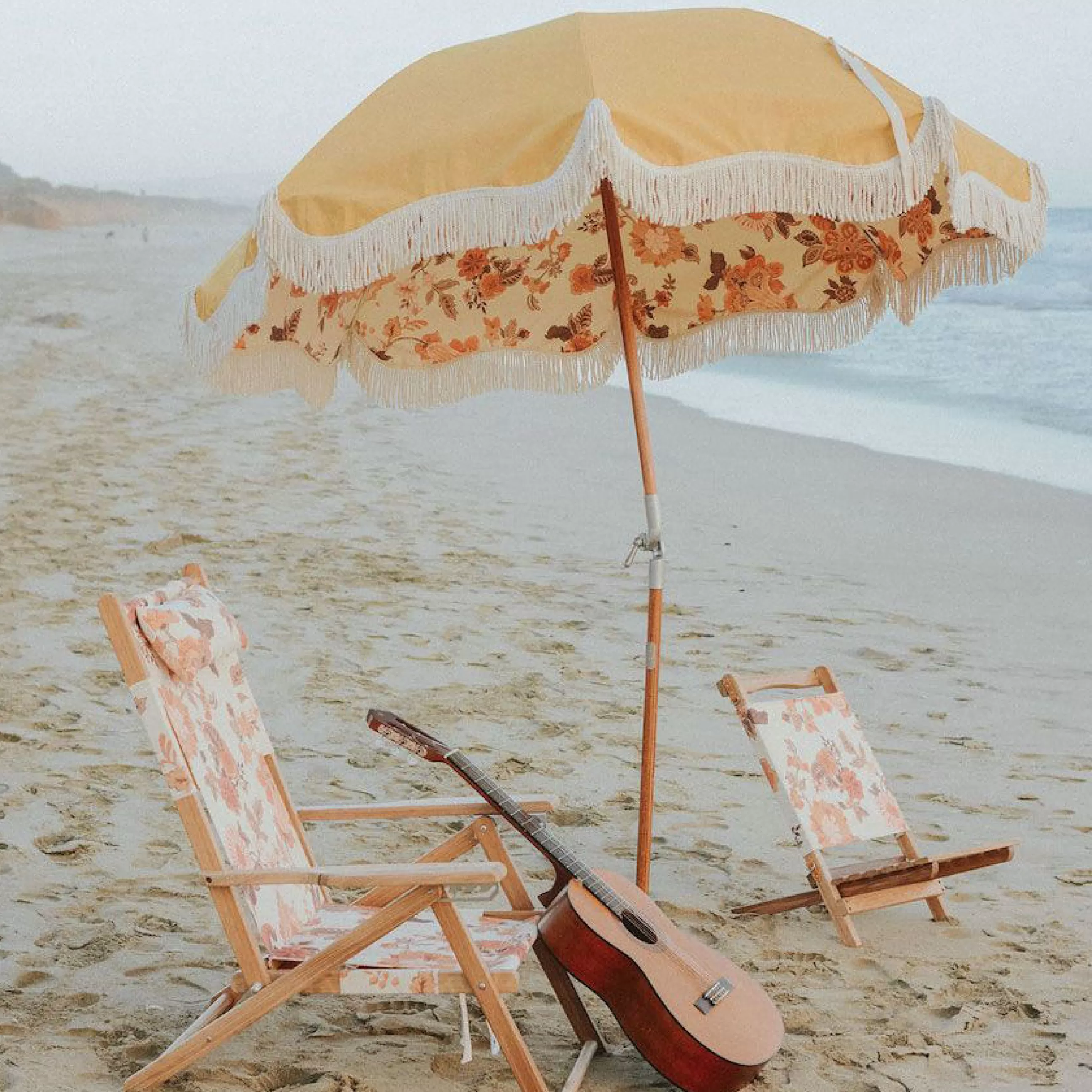 Parasols>BUSINESS & PLEASURE Parasol The Premium Beach Tissu Bois Jaune / O 180 Cm - Inclinable - Bois Naturel - Jaune