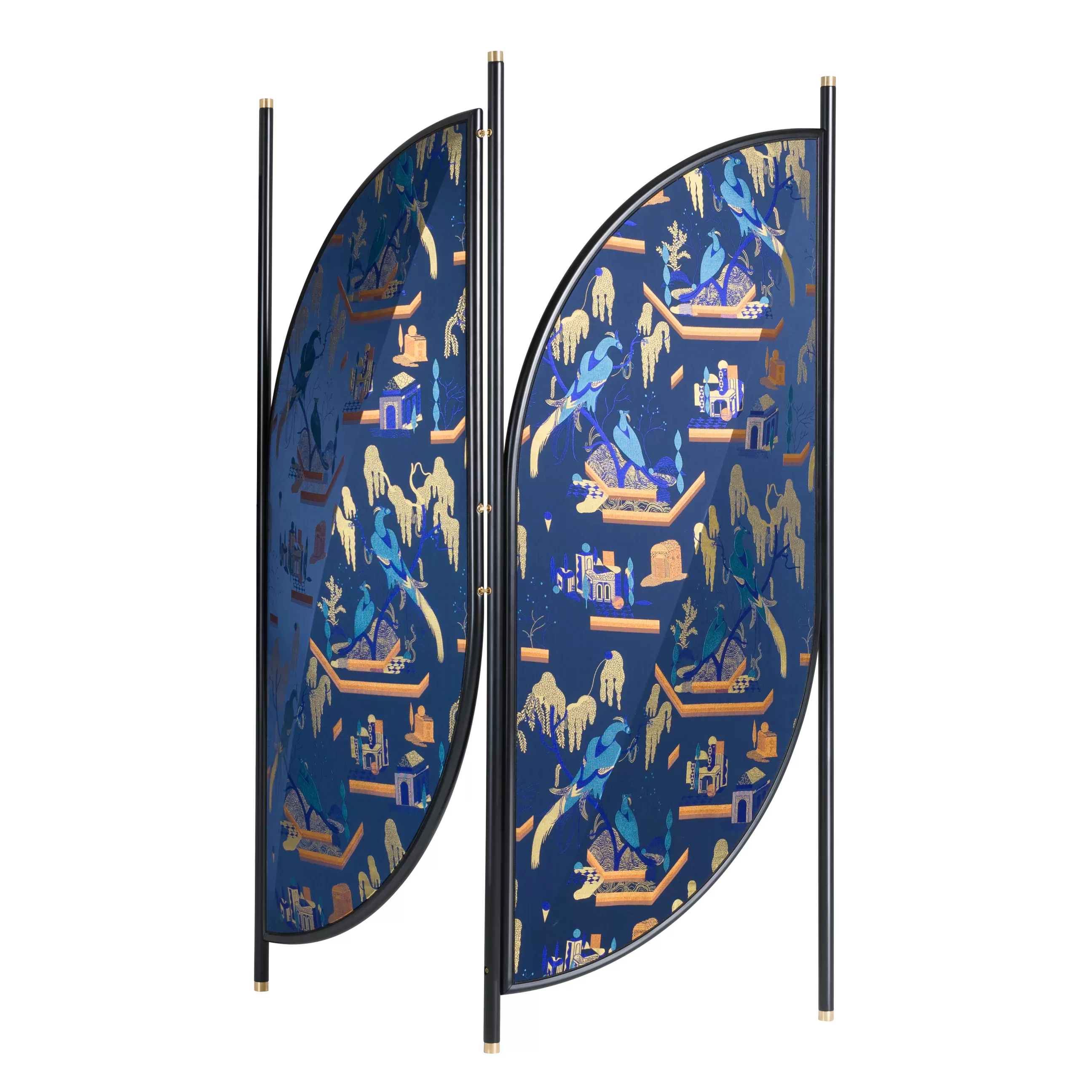 Paravents Séparations>Wiener GTV Design Paravent Feng Tissu Bleu / L 140 X H 194 Cm - Bleu - Noir - Or
