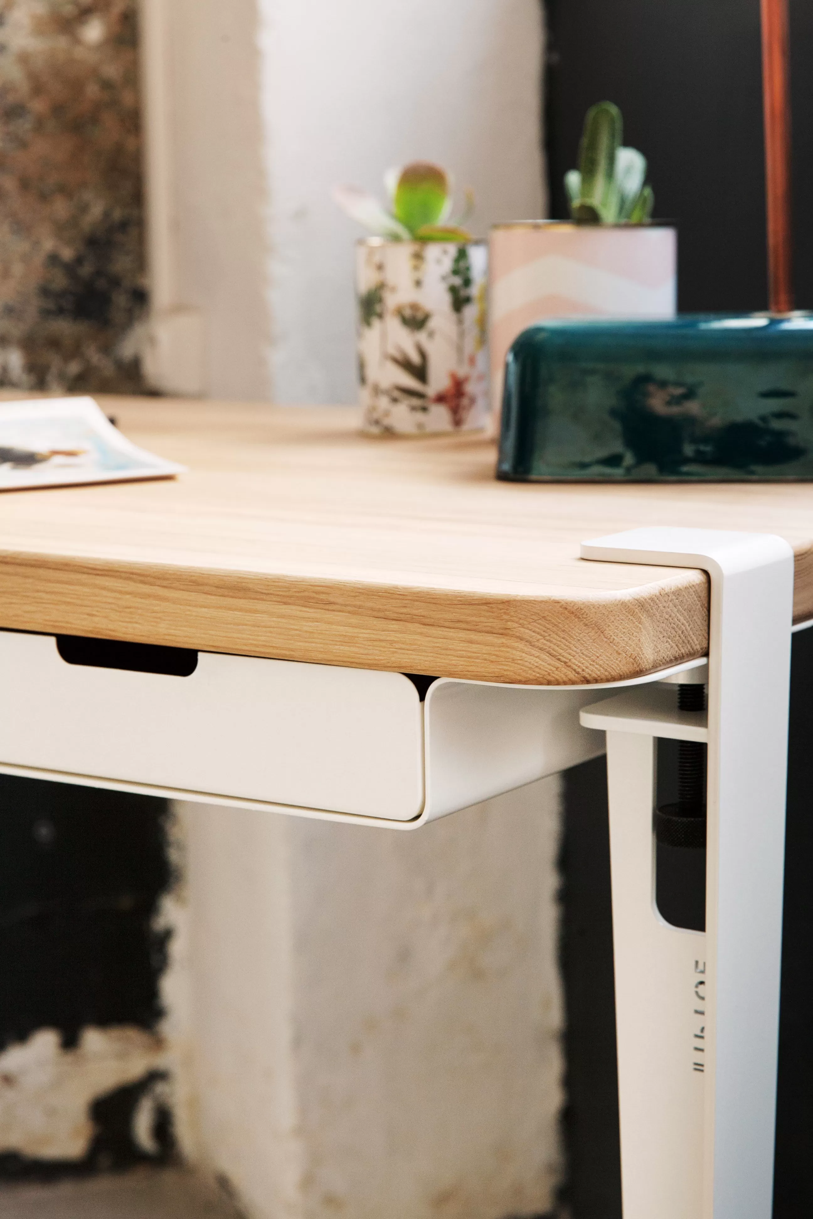 Tables>TIPTOE Pied Avec Fixation Etau Metal Blanc / H 75 Cm - Pour Creer Table & Bureau - Blanc Nuage