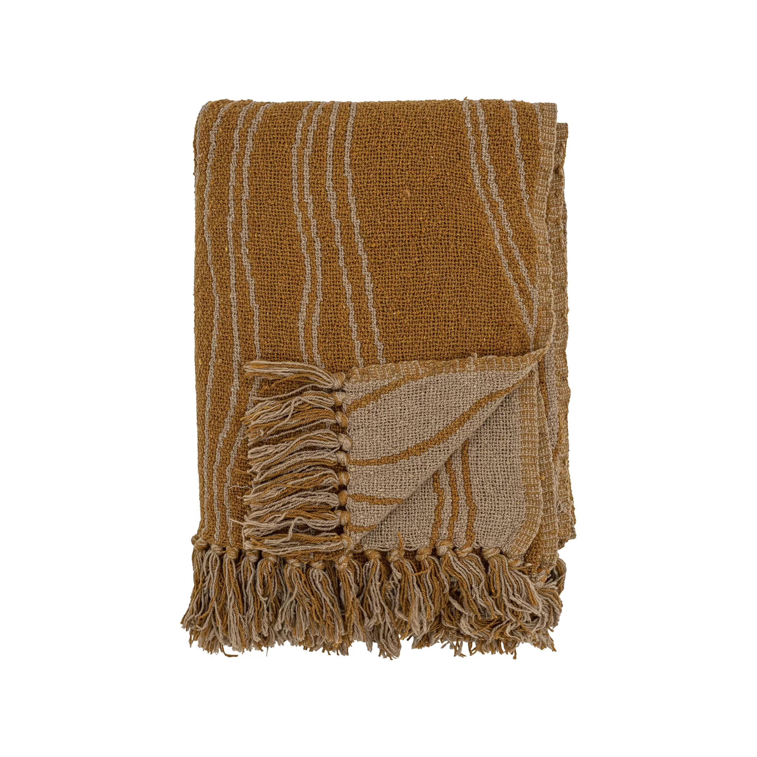 Linge De Lit>Bloomingville Plaid Ginna Tissu Jaune / 160 X 130 Cm - Coton Recycle - Ocre - Sable
