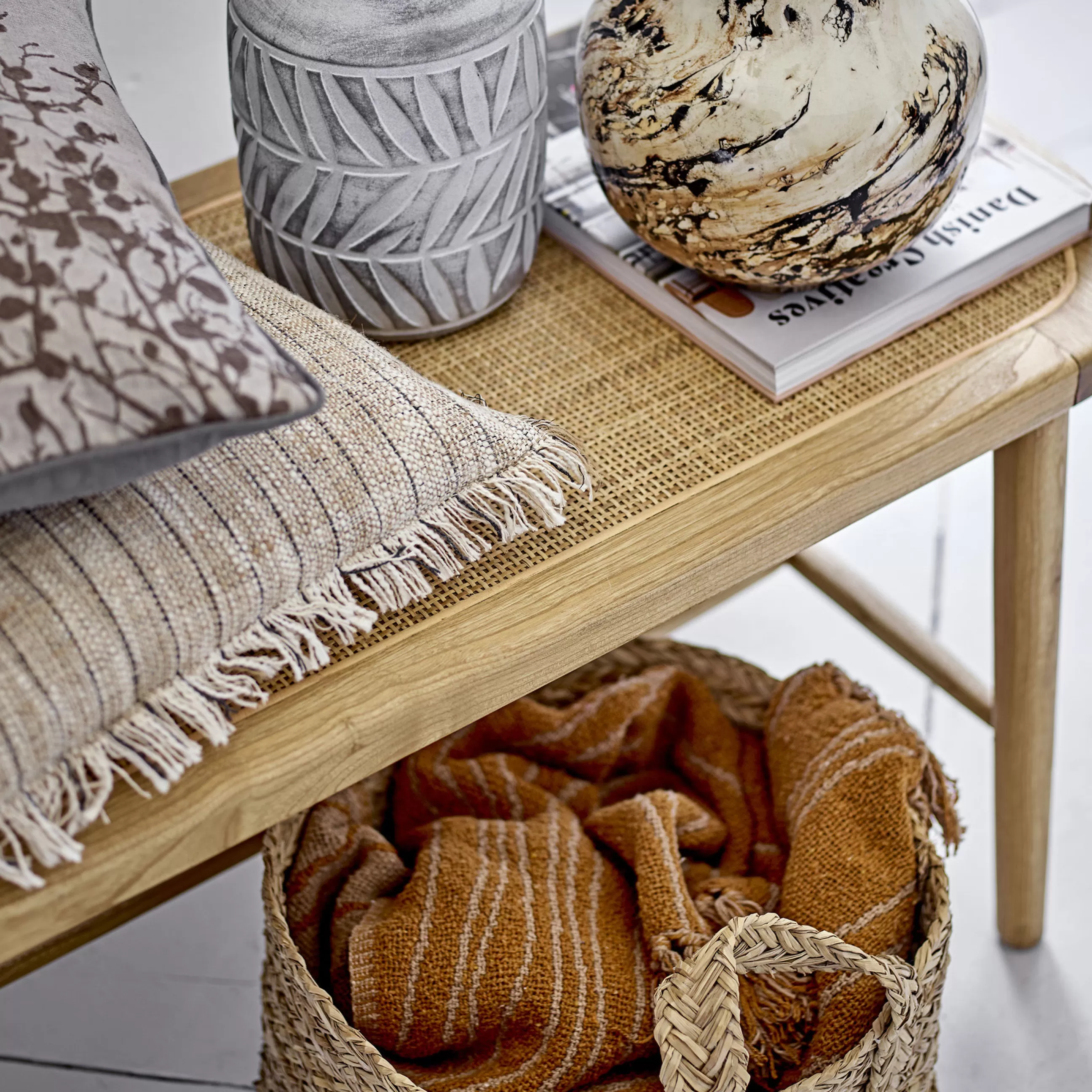 Linge De Lit>Bloomingville Plaid Ginna Tissu Jaune / 160 X 130 Cm - Coton Recycle - Ocre - Sable