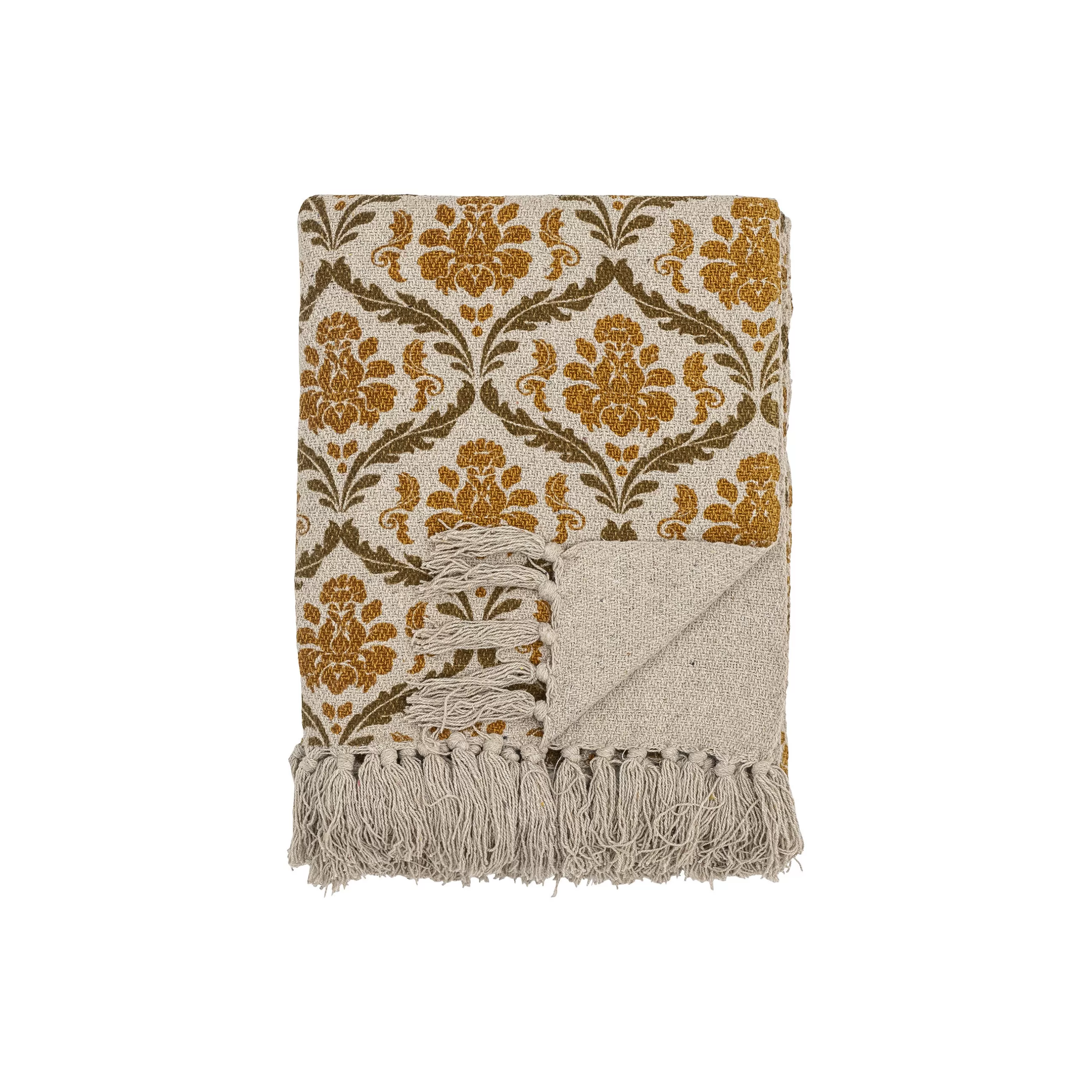 Linge De Lit>Bloomingville Plaid Hanny Tissu Jaune / 160 X 130 Cm - Coton Recycle - Ocre - Sable