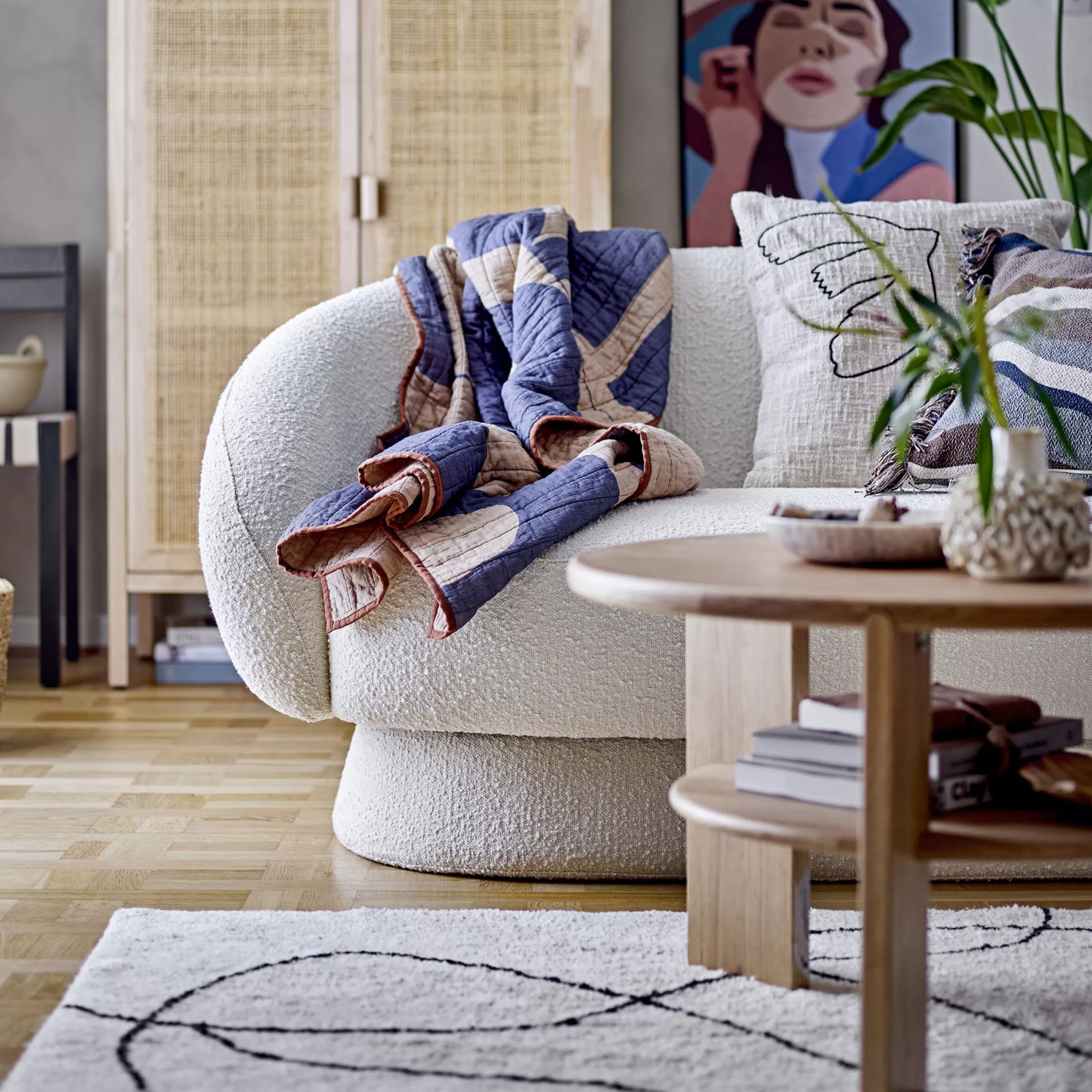 Linge De Lit>Bloomingville Plaid Roosi Tissu Bleu / 150 X 130 Cm - Coton Matelasse - Bleu - Sable