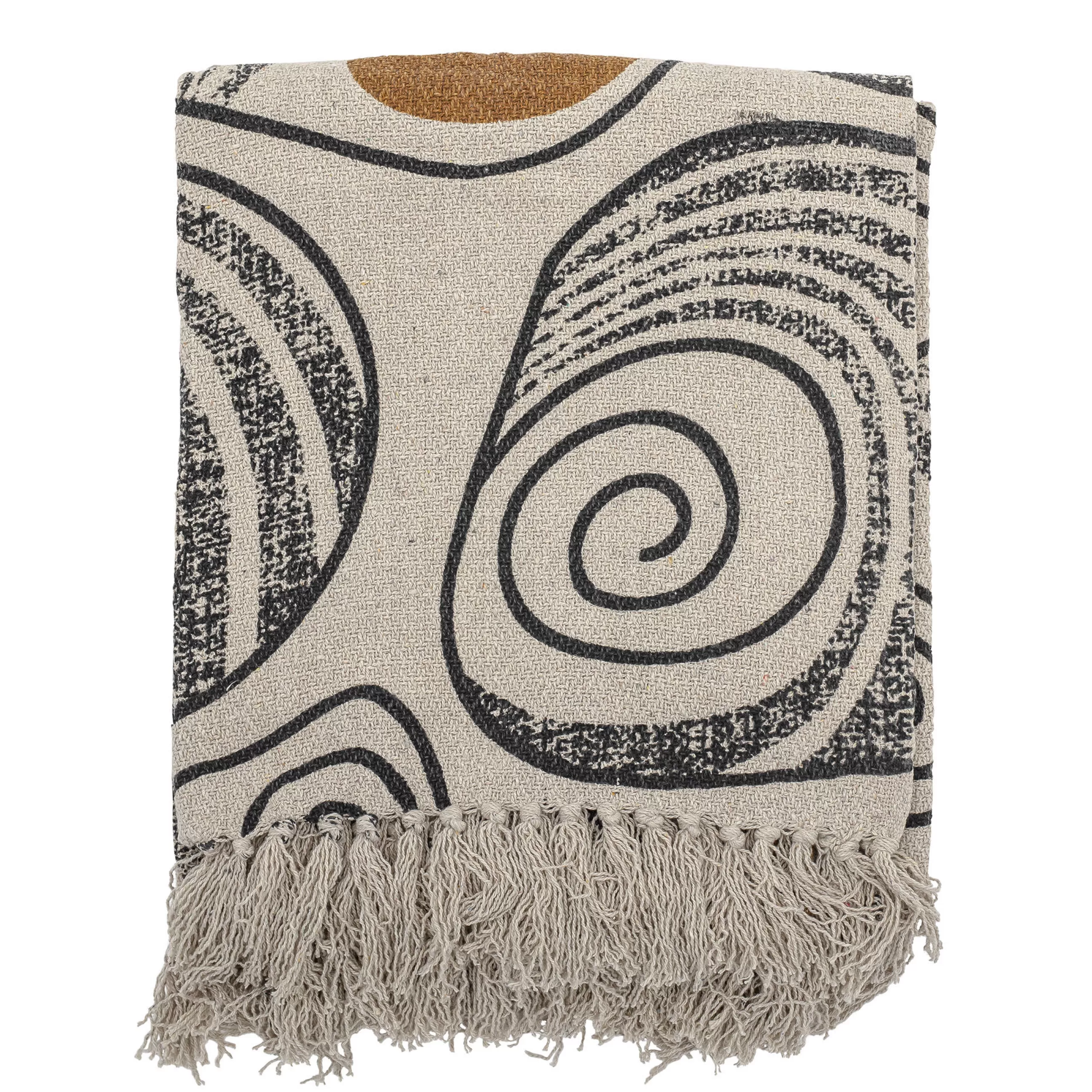 Déco Textile>Bloomingville Plaid  Tissu Jaune / 160 X 130 Cm - Coton Recycle - Beige - Jaune - Noir