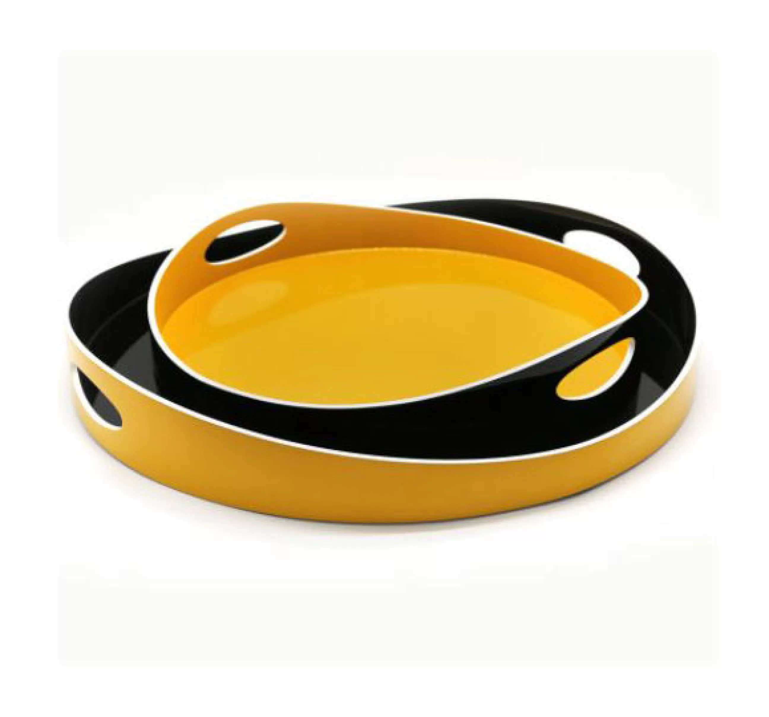 Plateaux Et Plats De Service>Maison Sarah Lavoine Plateau Basile Large Bois Jaune Noir / Bois - O 50 Cm - Jaune Mimosa - Noir