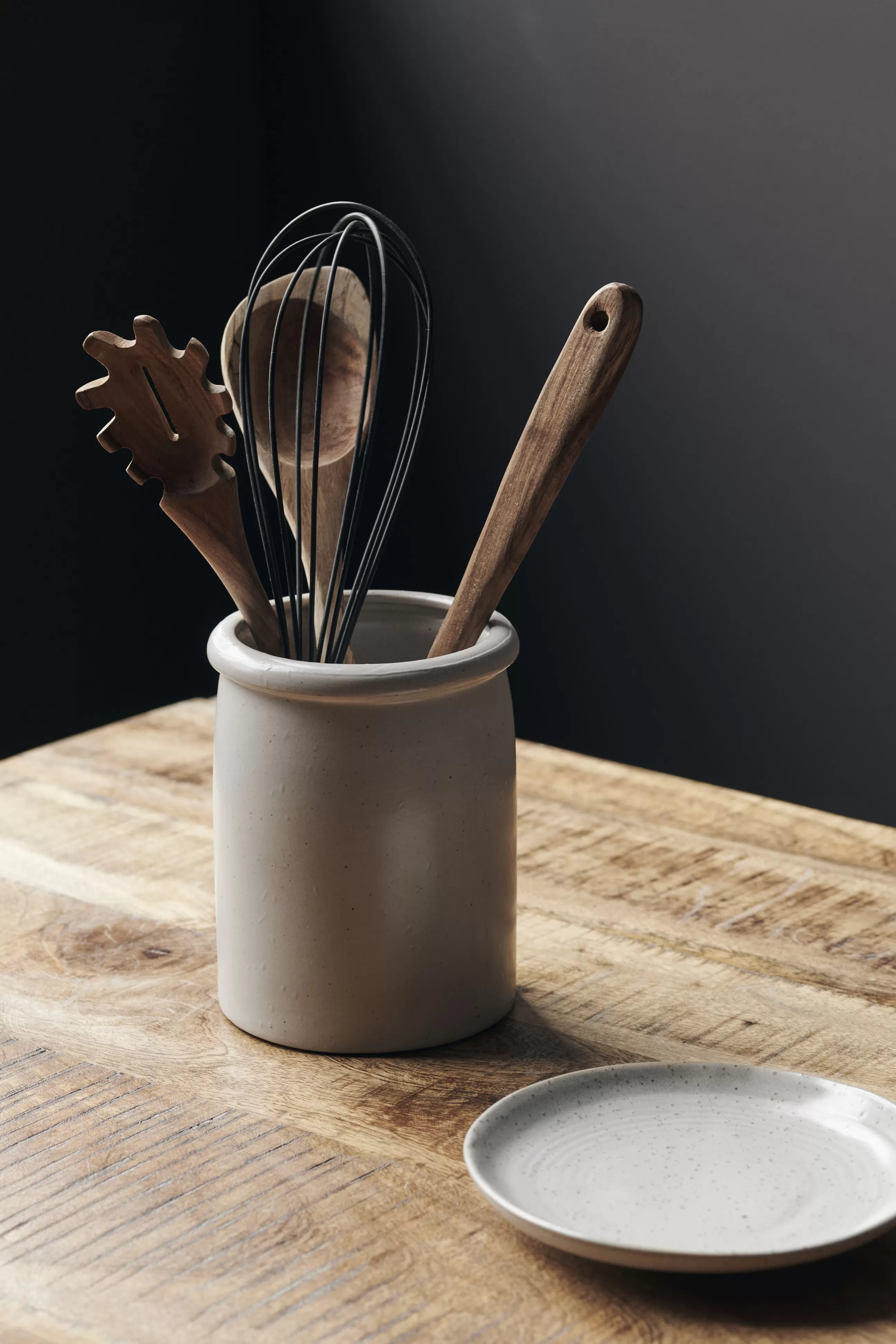 Nettoyage Et Rangement>House Doctor Pot A Ustensiles Pion Ceramique Blanc Gris / O 11 X H 15 Cm - Porcelaine Mouchetee - Blanc-Gris