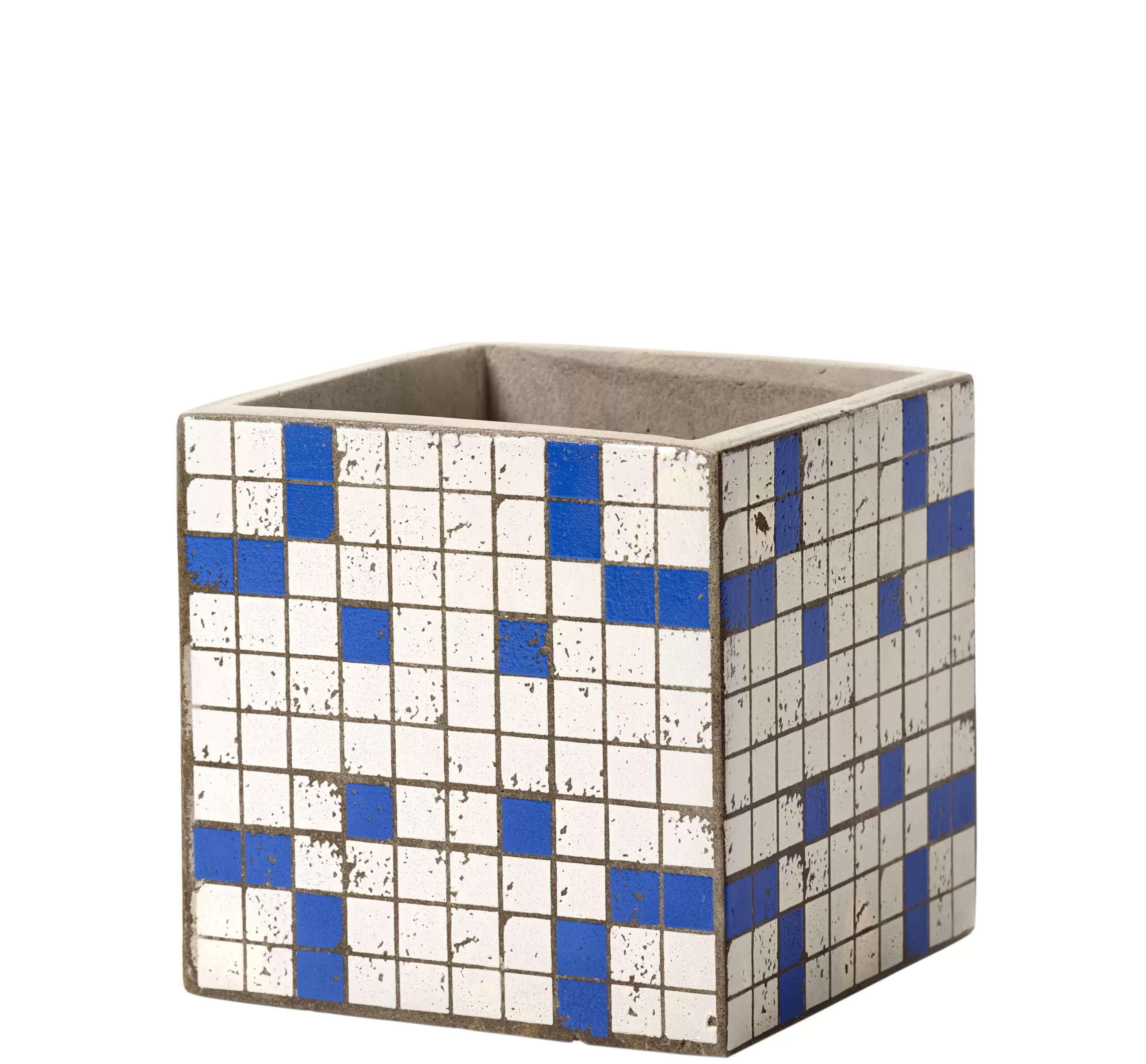 Pots Et Plantes>Serax Pot Marie Mosaique Ceramique Pierre Blanc Bleu / 15 X 15 Cm - Beton Emaille - Blanc - Bleu