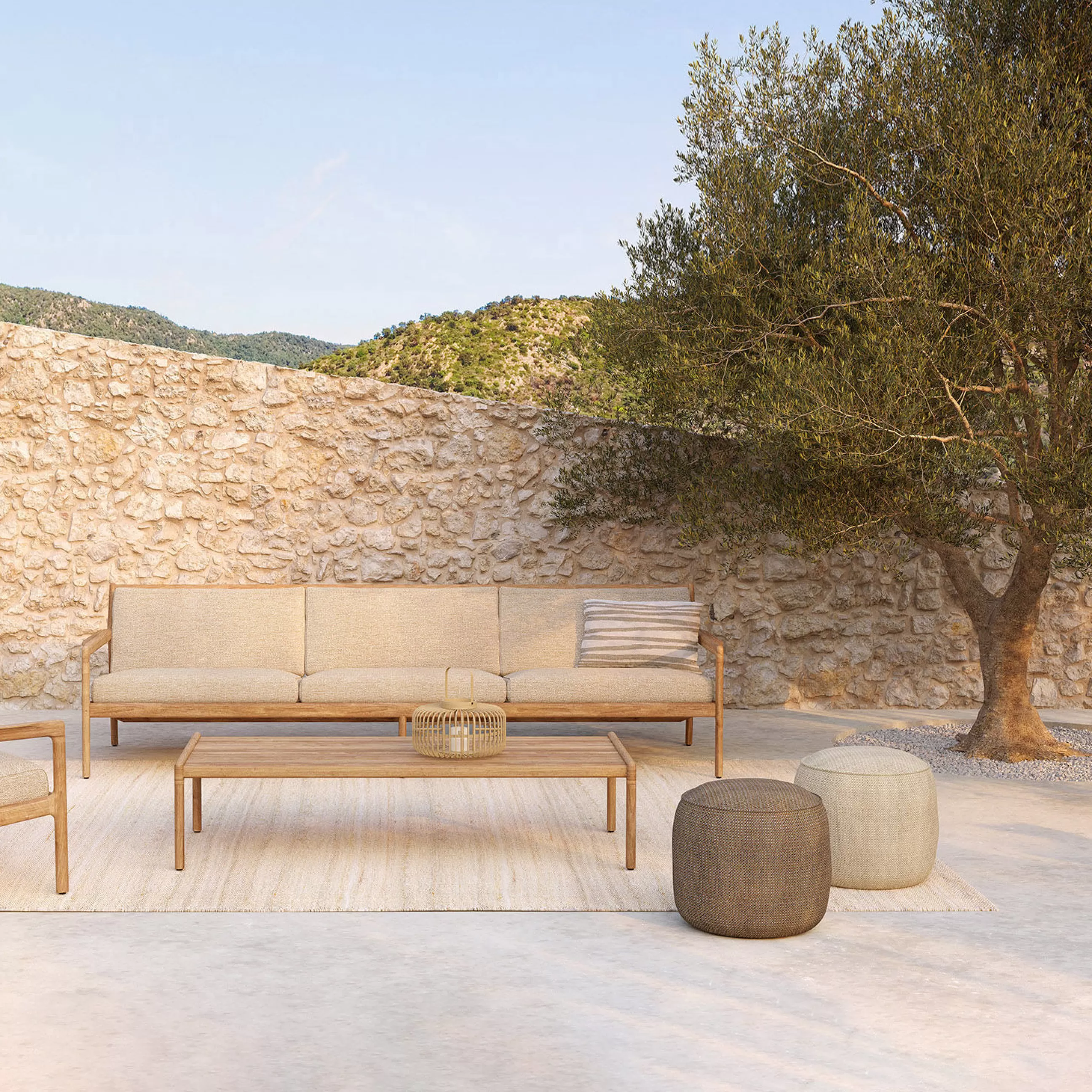 Poufs Coussins Tapis D'extérieur>Ethnicraft Pouf Donut Outdoor Tissu Marron Gris / O 50 Cm - Moka
