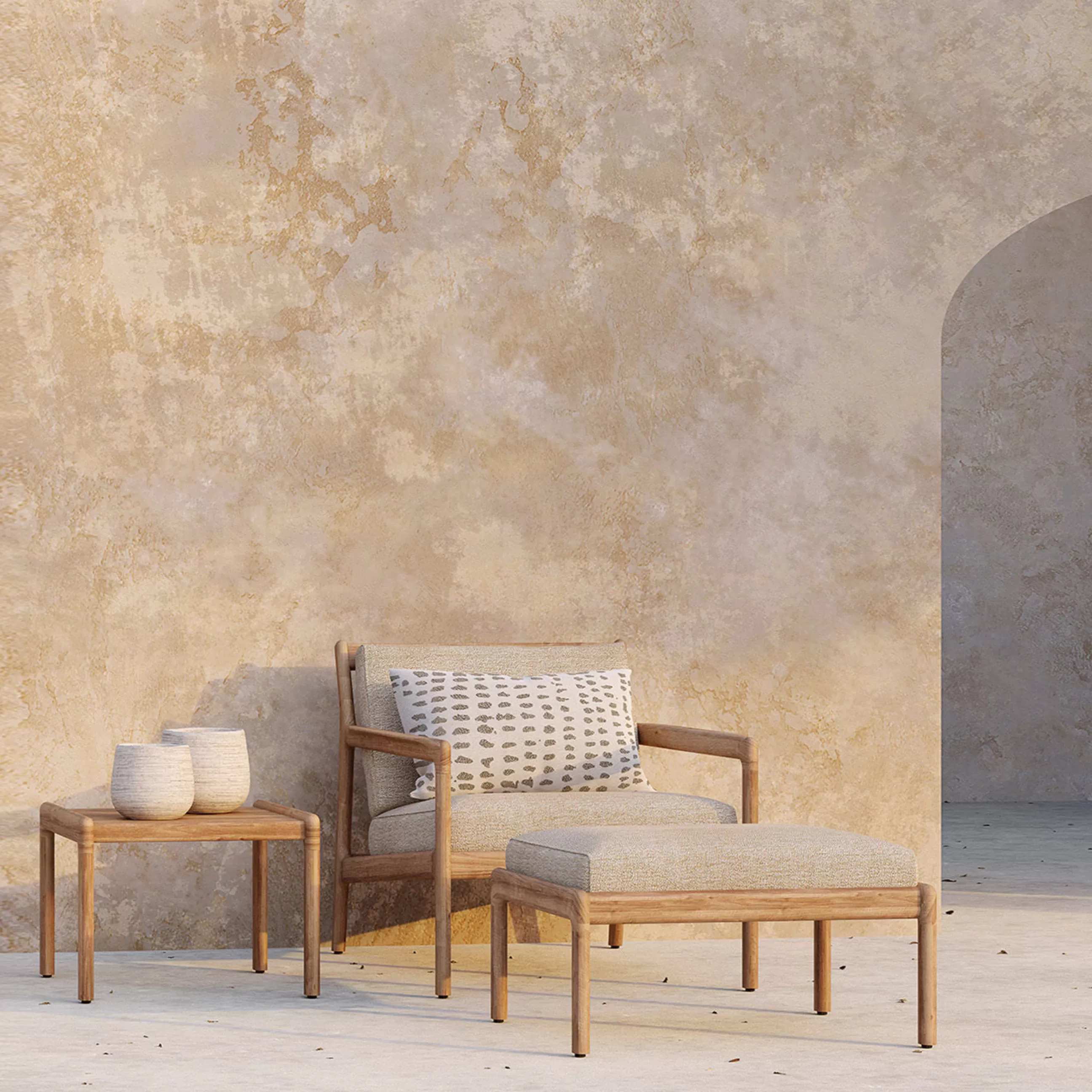 Poufs Coussins Tapis D'extérieur>Ethnicraft Pouf Jack Outdoor Tissu Bois Beige / Teck  - 71 X 54 Cm - Naturel - Teck