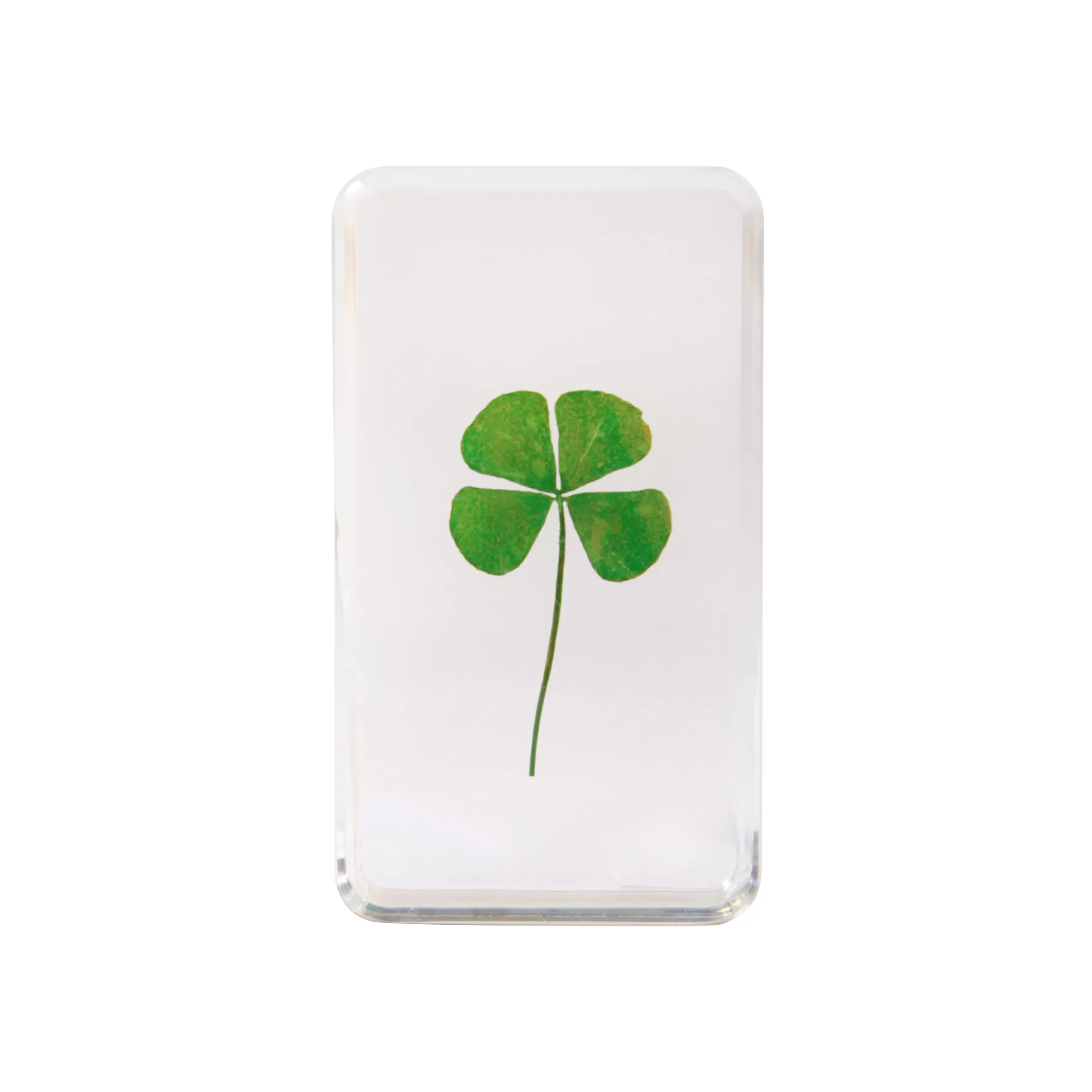 Accessoires Bureau>& klevering Presse-Papier Cube Lucky Clover Plastique Transparent / Resine Et Trefle Veritable - 7.5 X 4 X 1 Cm - Transparent - Vert