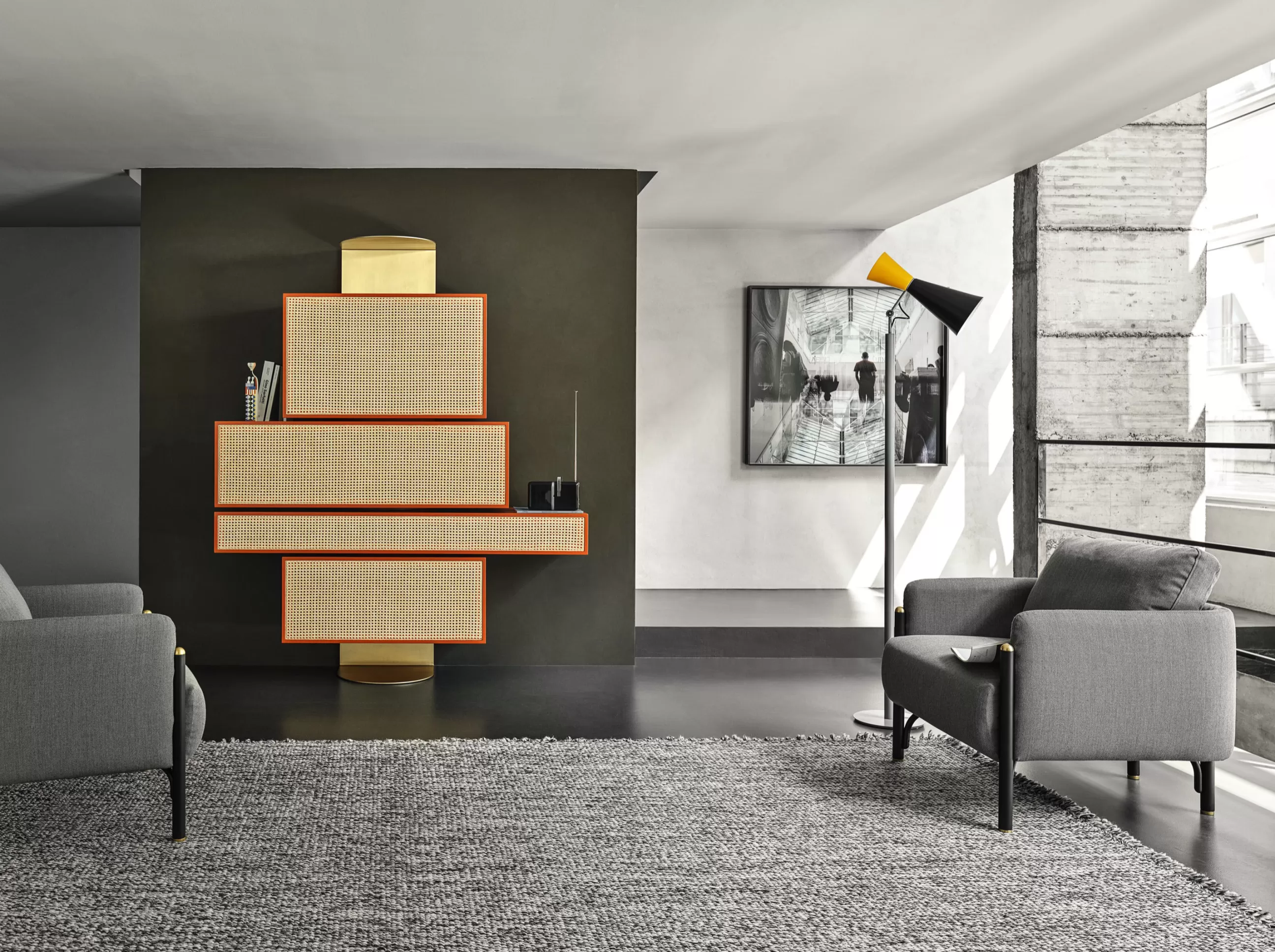 Commodes Buffets Armoires>Wiener GTV Design Rangement Nyny Unit Fibre Vegetale Bois Orange Beige / L 165 X H 200 Cm - Cannage - Laiton Satine - Naturel - Orange