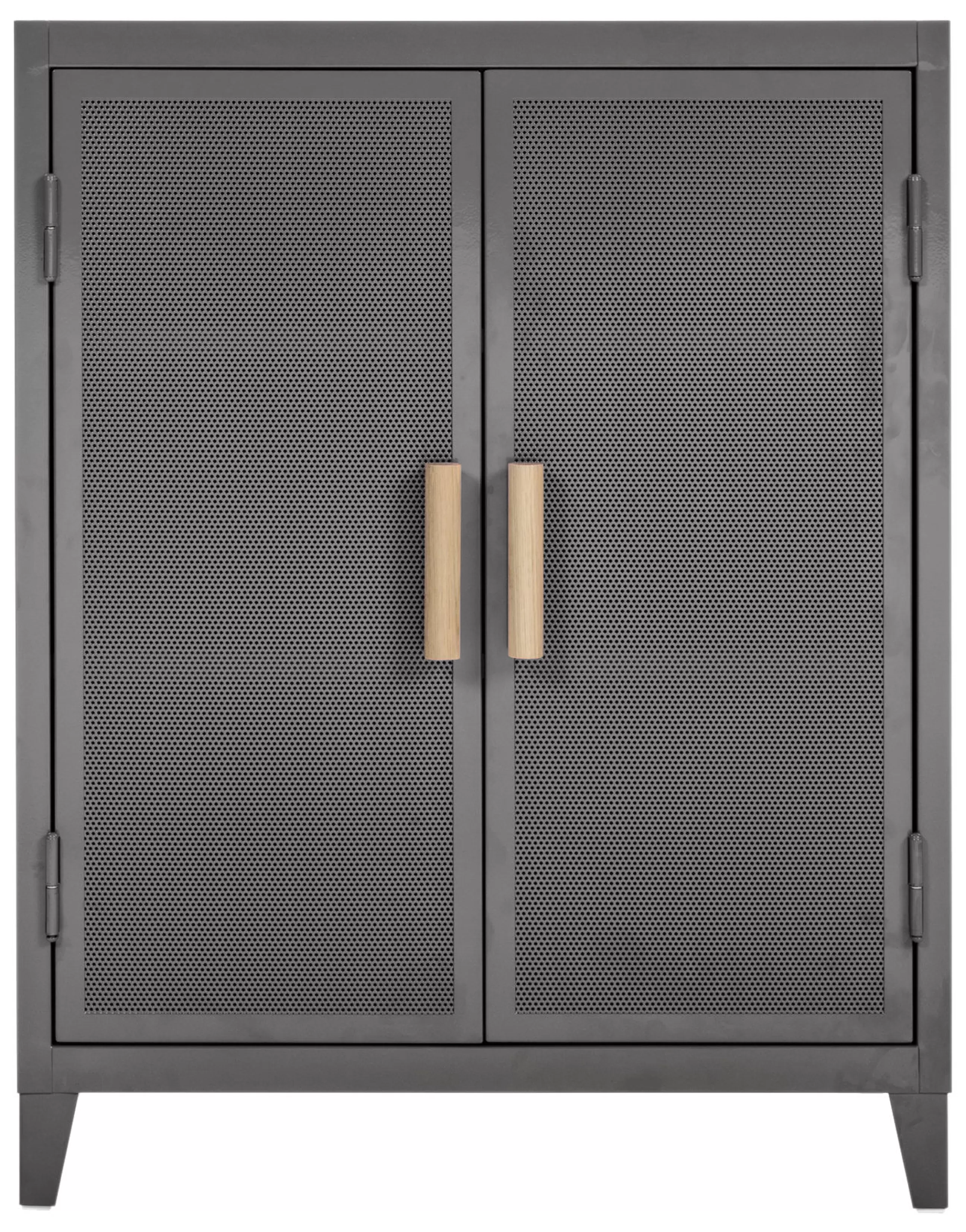 Commodes Buffets Armoires>Tolix Rangement Vestiaire Bas Perfore Metal Gris / 2 Portess - Poignees Chene - Bois Naturel - Gris Souris