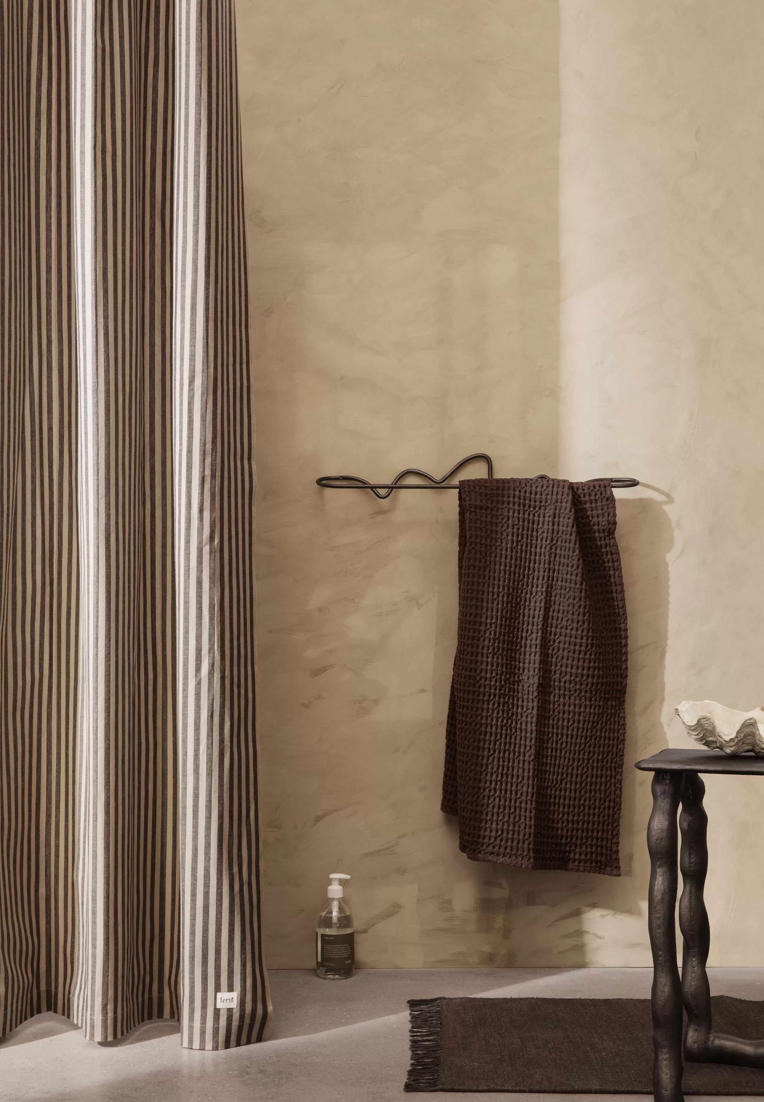 Linge De Bain>Ferm Living Rideau De Douche Chambray Striped Tissu Noir Beige / 160 X H 205 Cm - Coton Enduit - Noir - Sable