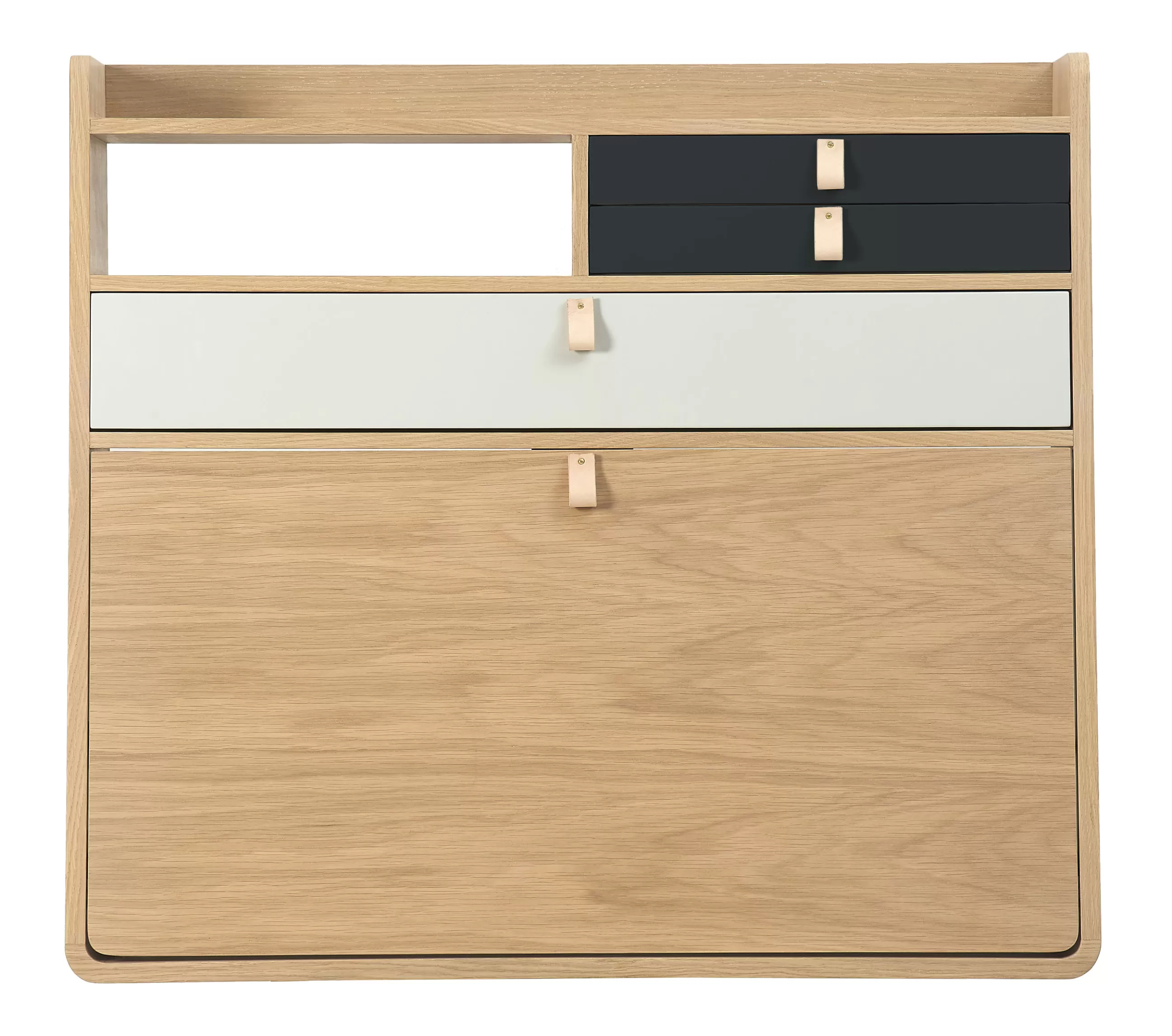 Consoles>Harto Secretaire Mural Gaston Gris Bois Naturel / L 80 X H 72 Cm - Chene - Anthracite - Chene Naturel - Gris Clair