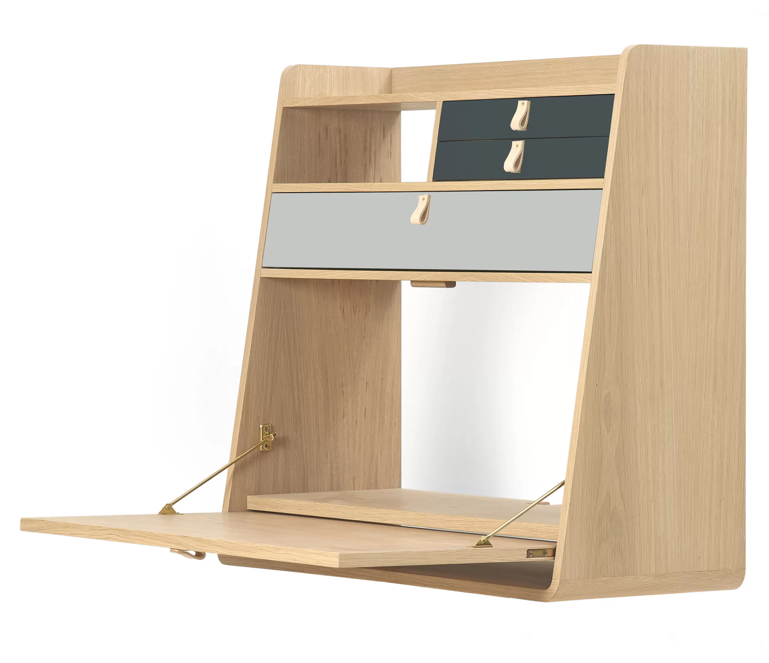 Consoles>Harto Secretaire Mural Gaston Gris Bois Naturel / L 80 X H 72 Cm - Chene - Anthracite - Chene Naturel - Gris Clair