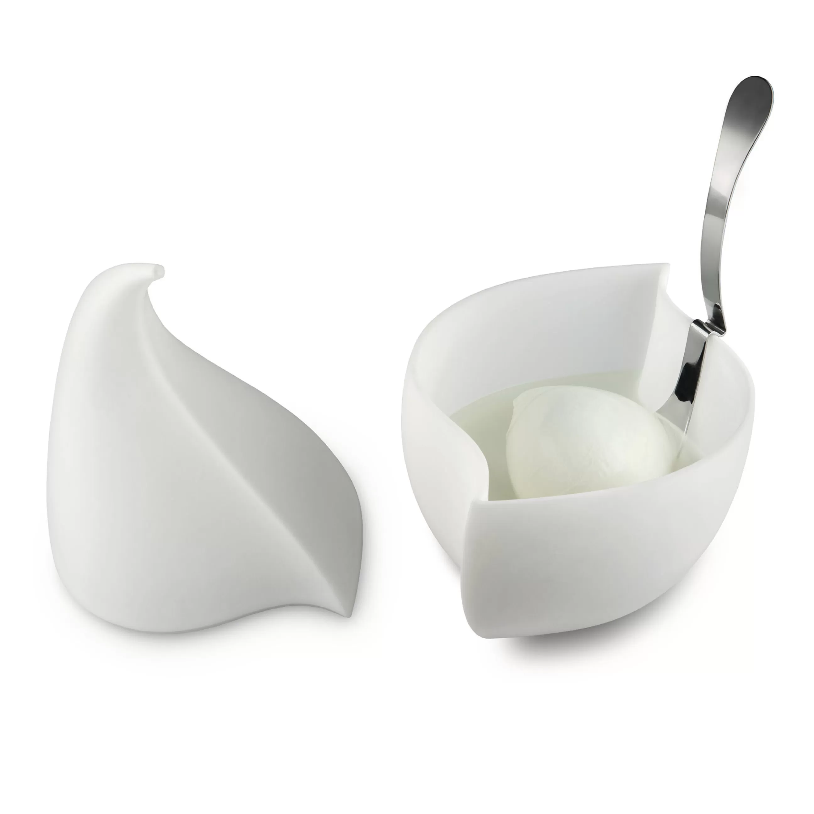 Plateaux Et Plats De Service>Alessi Service A Mozzarella Nunziatella Plastique Blanc / Recipient Fraicheur + Louche Percee - Acier - Blanc