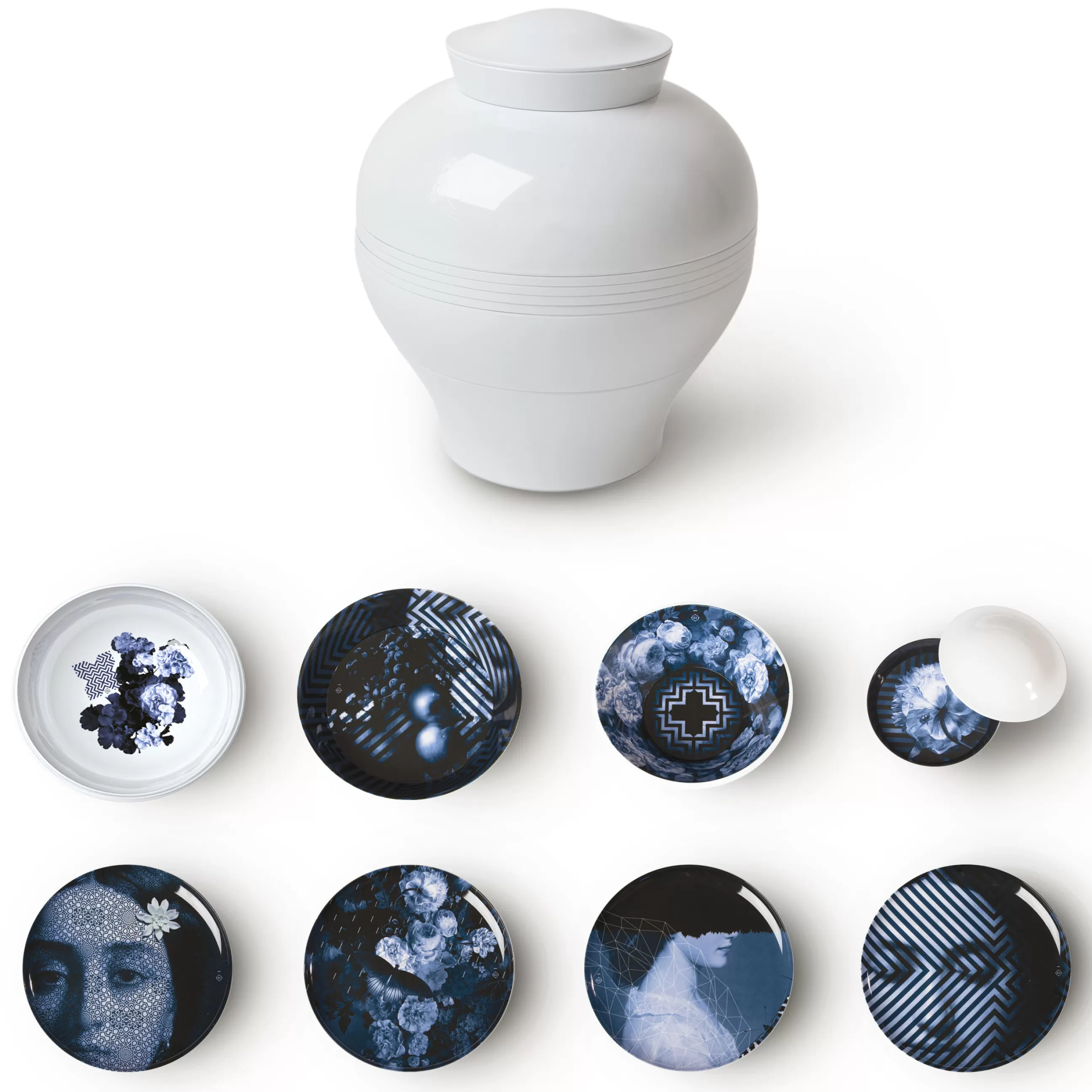 Assiettes>Ibride Service De Table Yuan Osorio Plastique Multicolore /8 Pieces Empilable - Blanc - Bleu