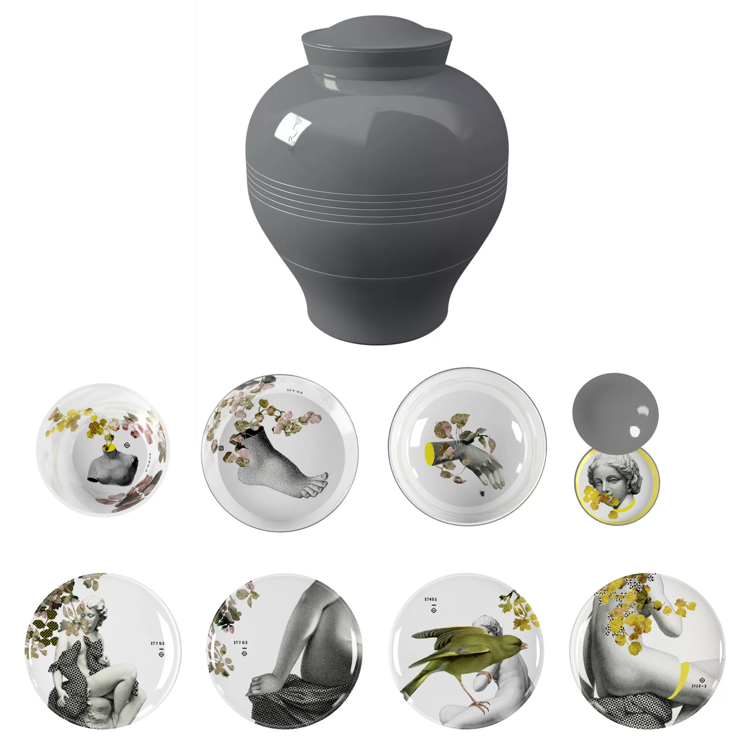 Assiettes>Ibride Service De Table Yuan Parnasse Plastique Multicolore /8 Pieces Empilables - Gris - Jaune