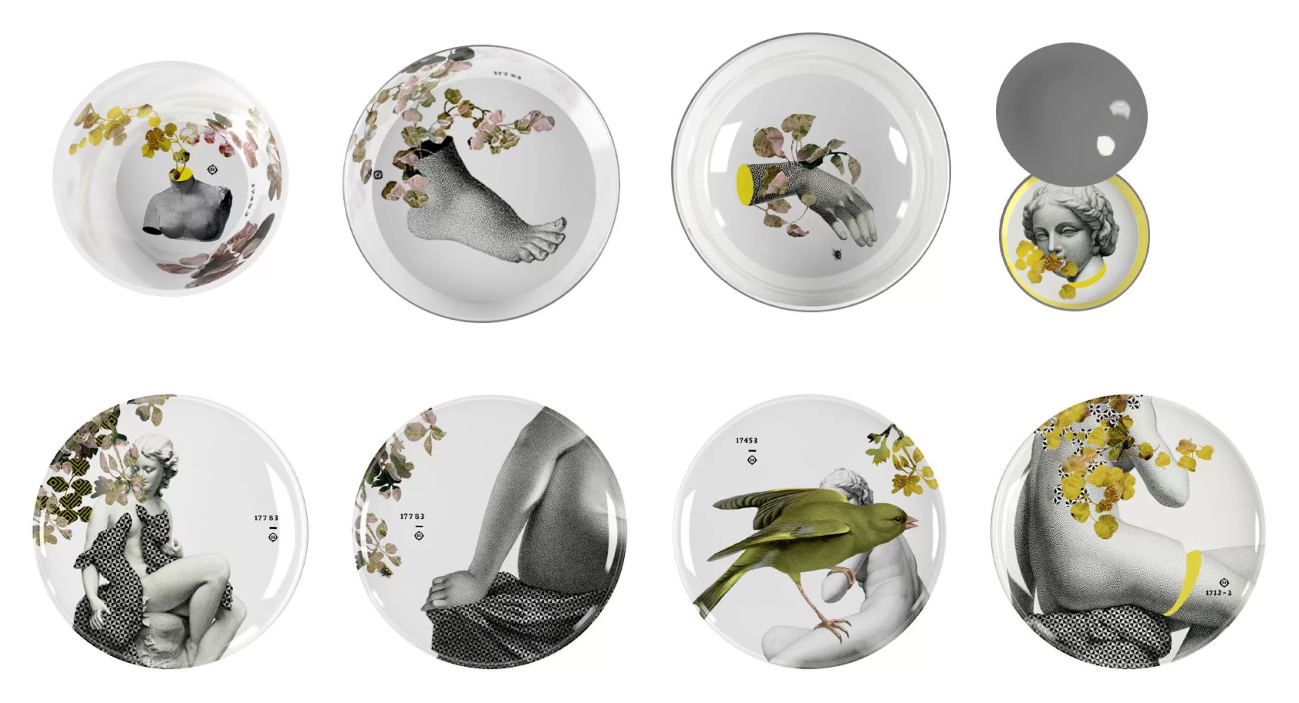 Assiettes>Ibride Service De Table Yuan Parnasse Plastique Multicolore /8 Pieces Empilables - Gris - Jaune