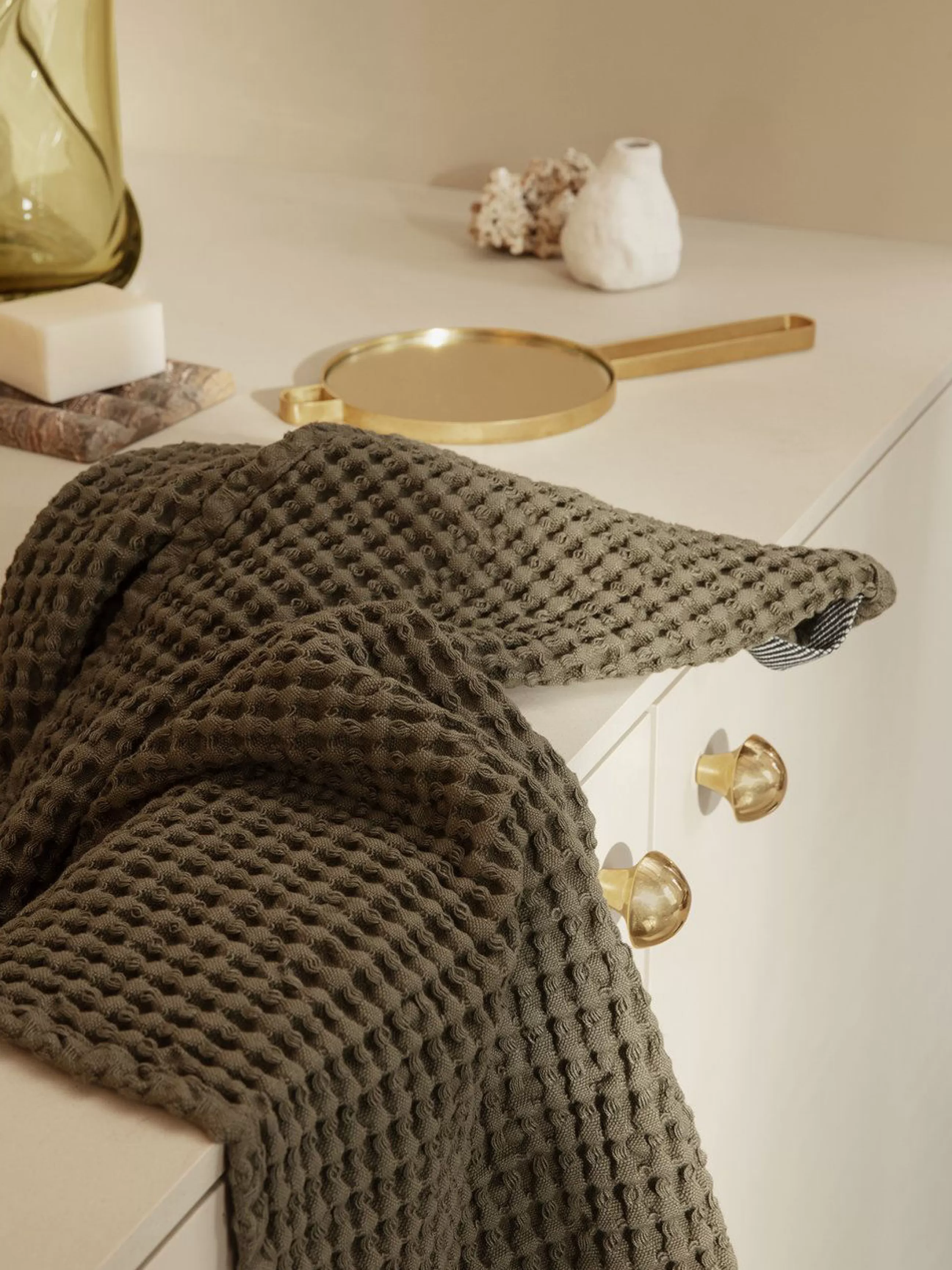 Linge De Bain>Ferm Living Serviette De Toilette Organic Tissu Vert / 100 X 50 Cm - Nid D'Abeille - Vert Olive