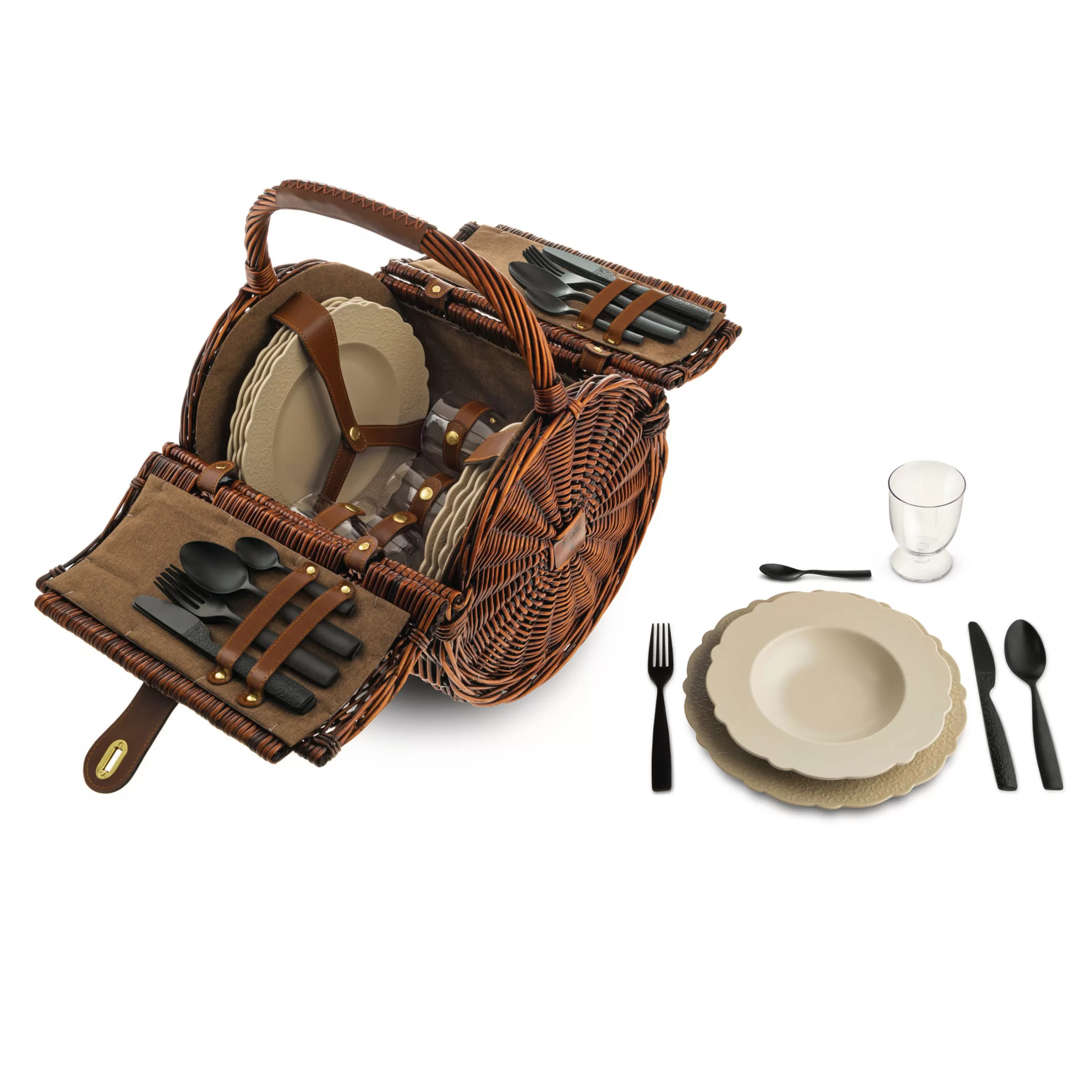 Accessoires Cuisine>Alessi Set A Pique-Nique Dressed En Plein Air Plastique Bois Naturel / Pour 4 Personnes - Panier Osier - Gris - Noir - Osier