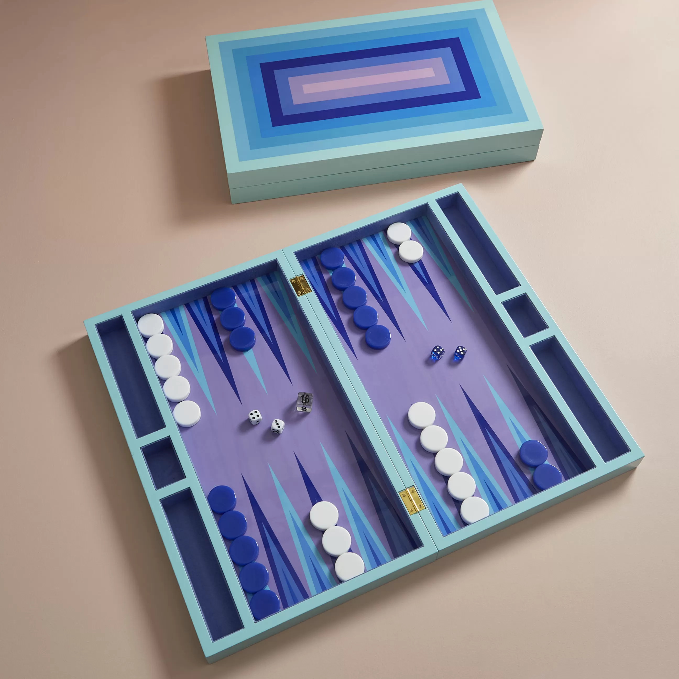 Jeux Et Loisirs>Jonathan Adler Set De Backgammon Scala Bois Bleu Violet / Coffret Laque - Bleu - Lavande