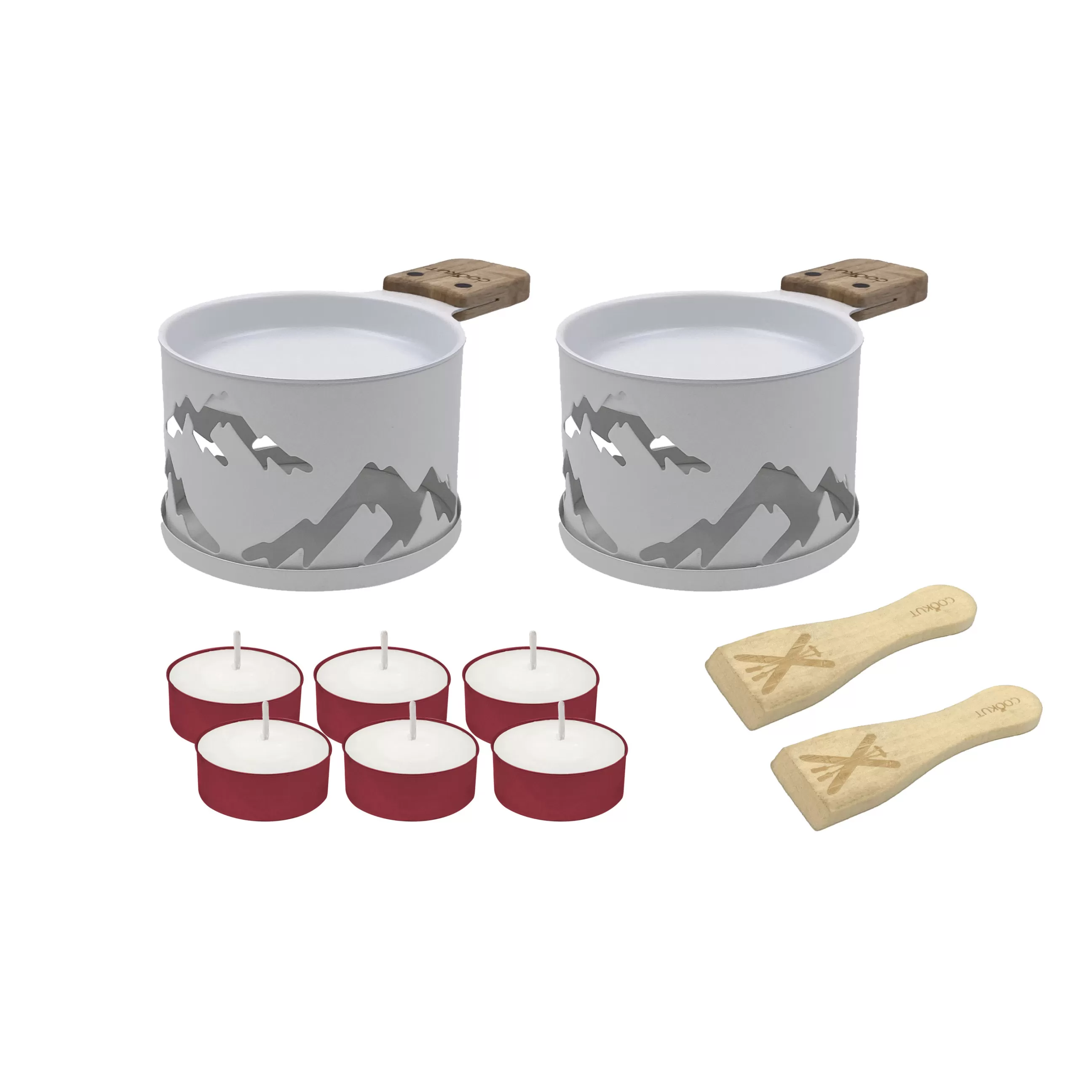 Plats Et Cuisson>Cookut Set Lumi Metal Blanc / Pour Raclette A La Bougie - 2 Personnes - Blanc - Bois Naturel