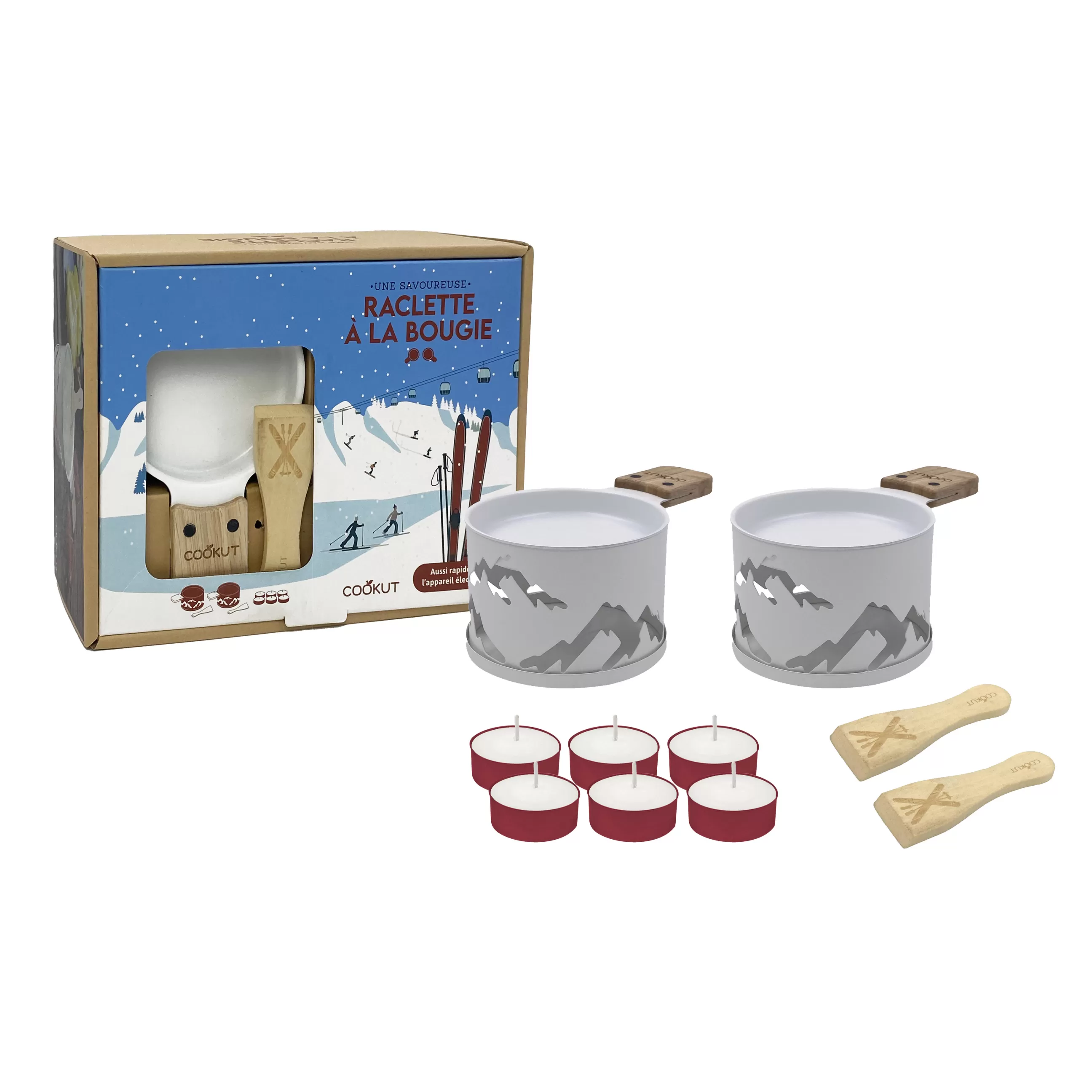 Plats Et Cuisson>Cookut Set Lumi Metal Blanc / Pour Raclette A La Bougie - 2 Personnes - Blanc - Bois Naturel