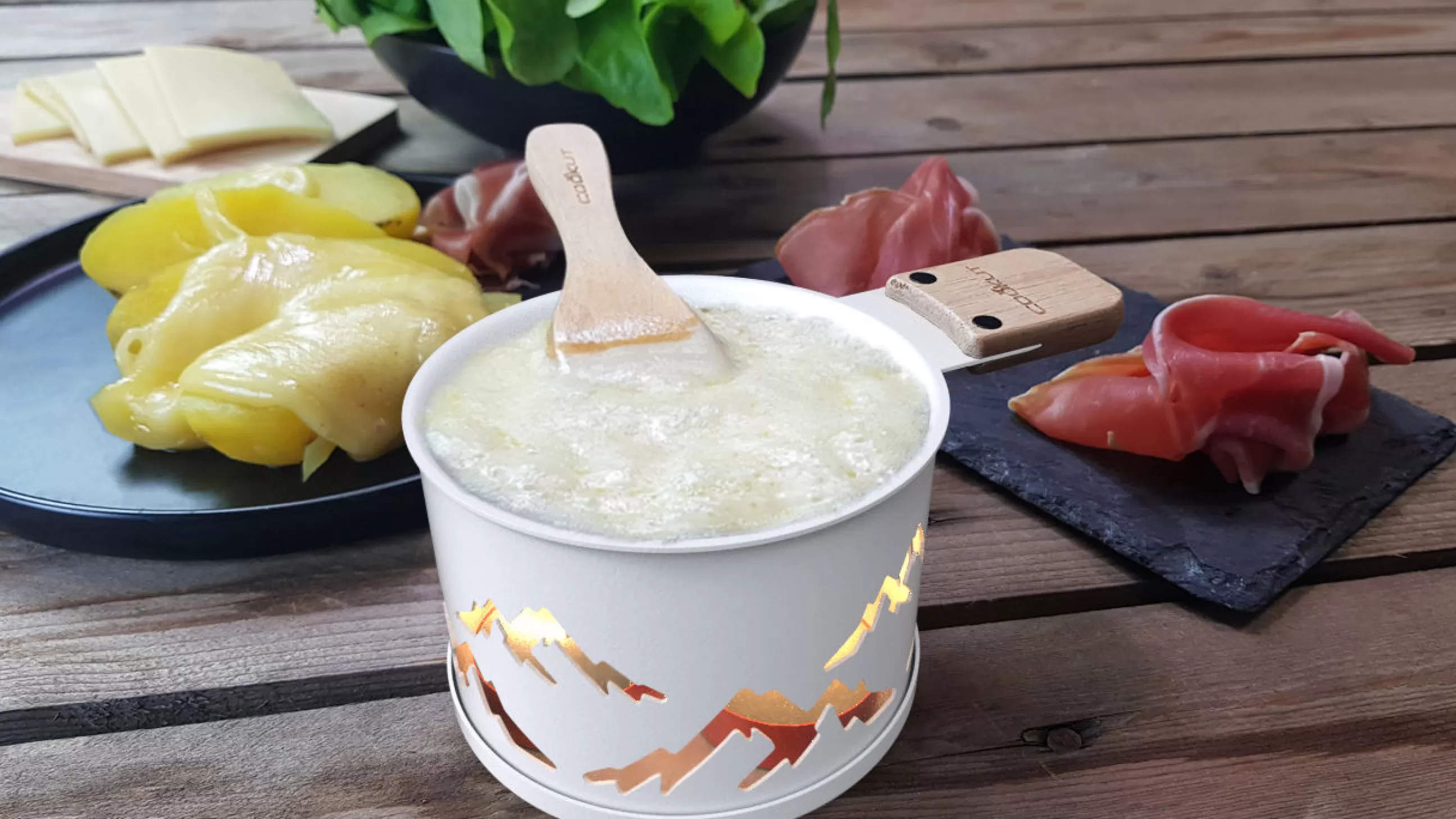 Plats Et Cuisson>Cookut Set Lumi Metal Blanc / Pour Raclette A La Bougie - 2 Personnes - Blanc - Bois Naturel