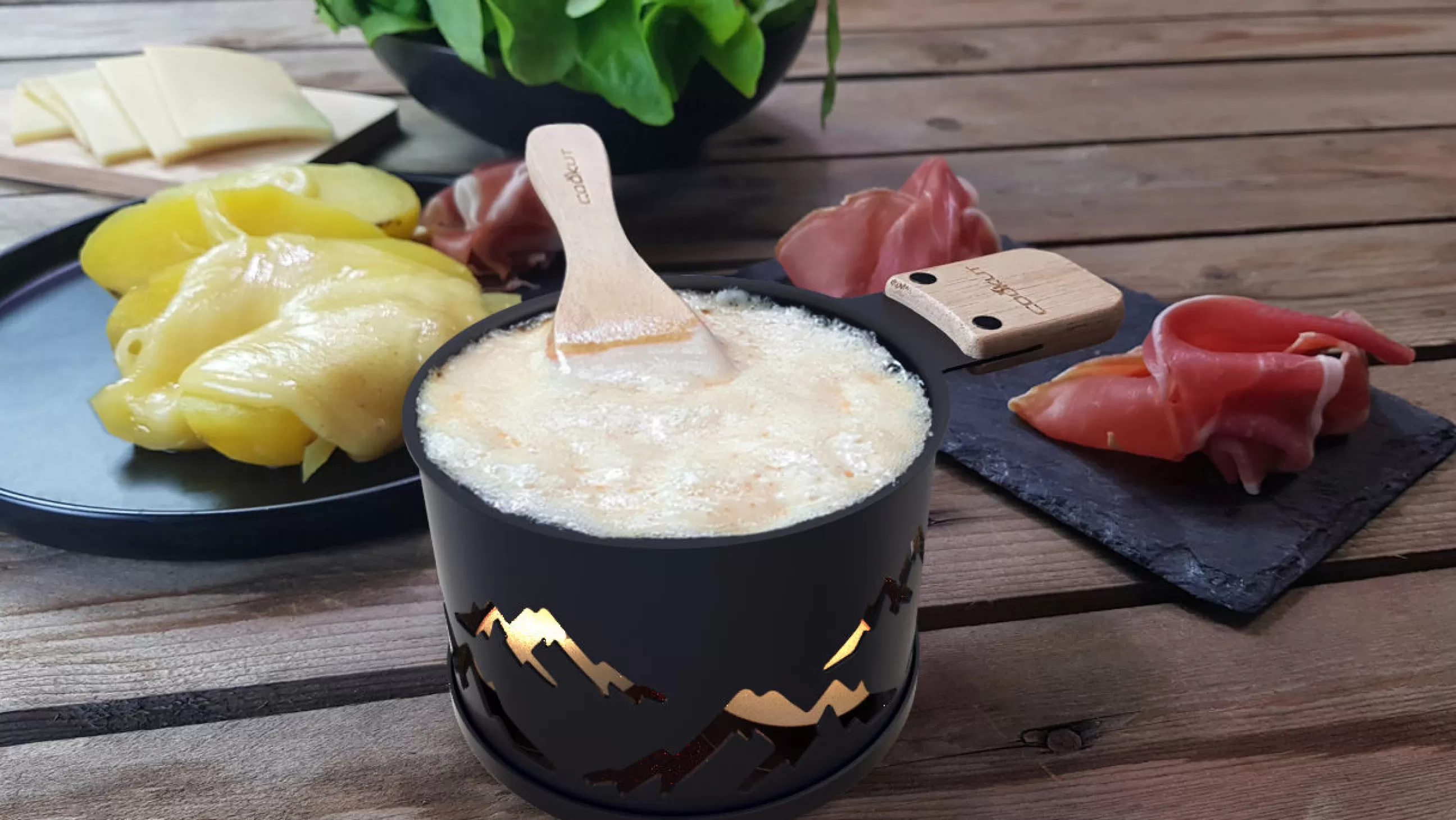 Plats Et Cuisson>Cookut Set Lumi Metal Noir / Pour Raclette A La Bougie - 2 Personnes - Bois Naturel - Noir