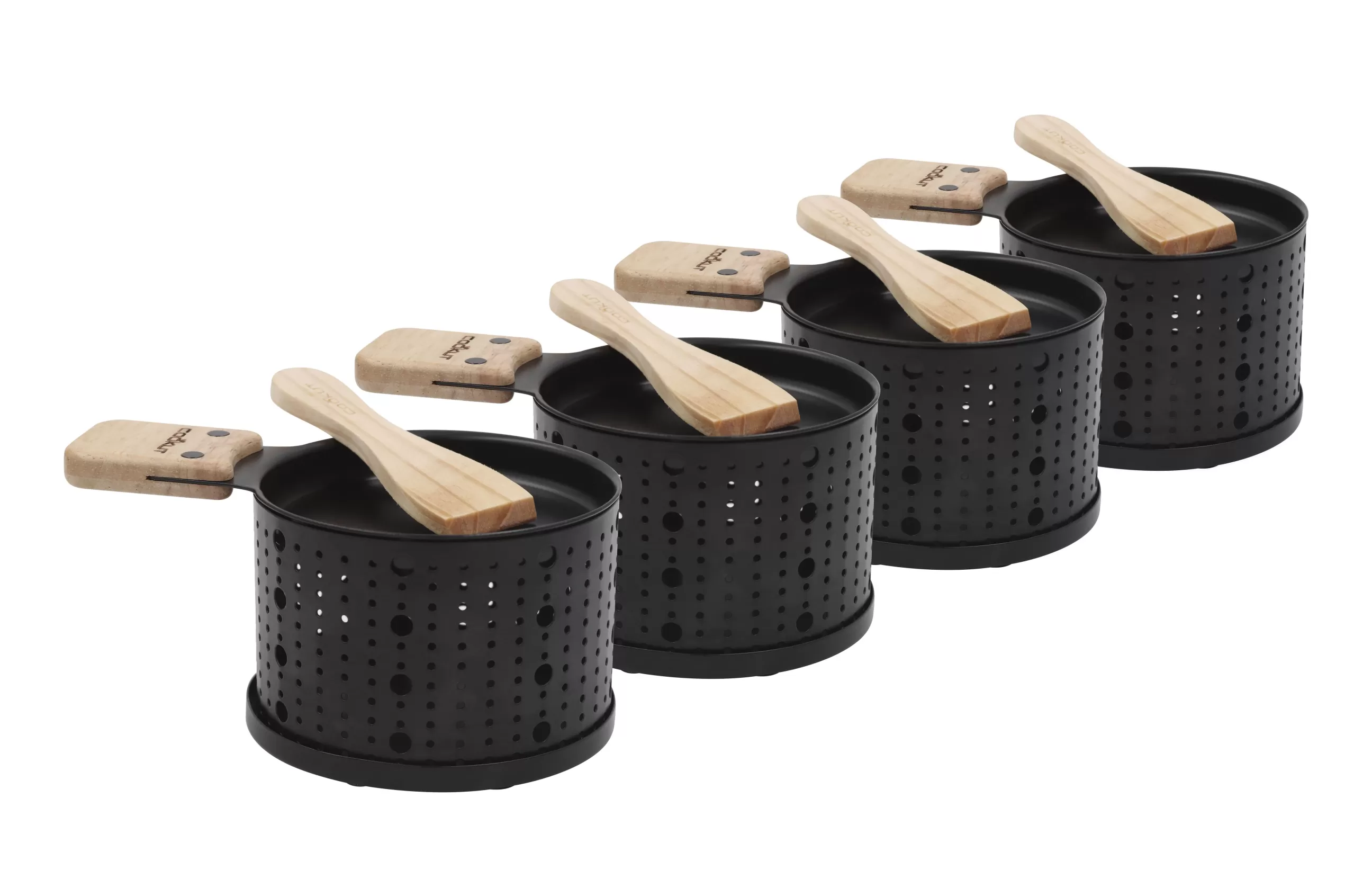 Plats Et Cuisson>Cookut Set Lumi Metal Noir / Pour Raclette A La Bougie - 4 Personnes - Bois Naturel - Noir