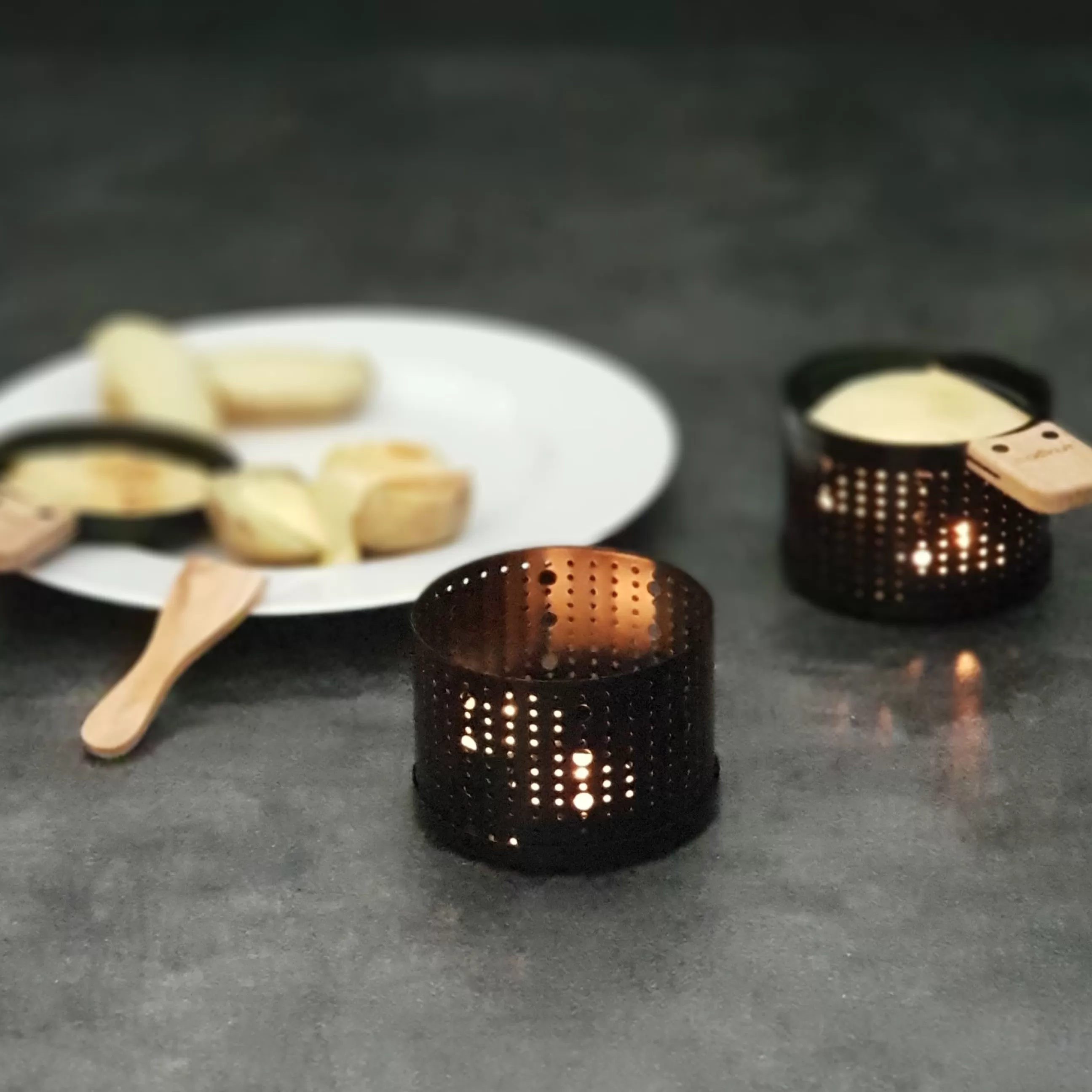 Plats Et Cuisson>Cookut Set Lumi Metal Noir / Pour Raclette A La Bougie - 4 Personnes - Bois Naturel - Noir