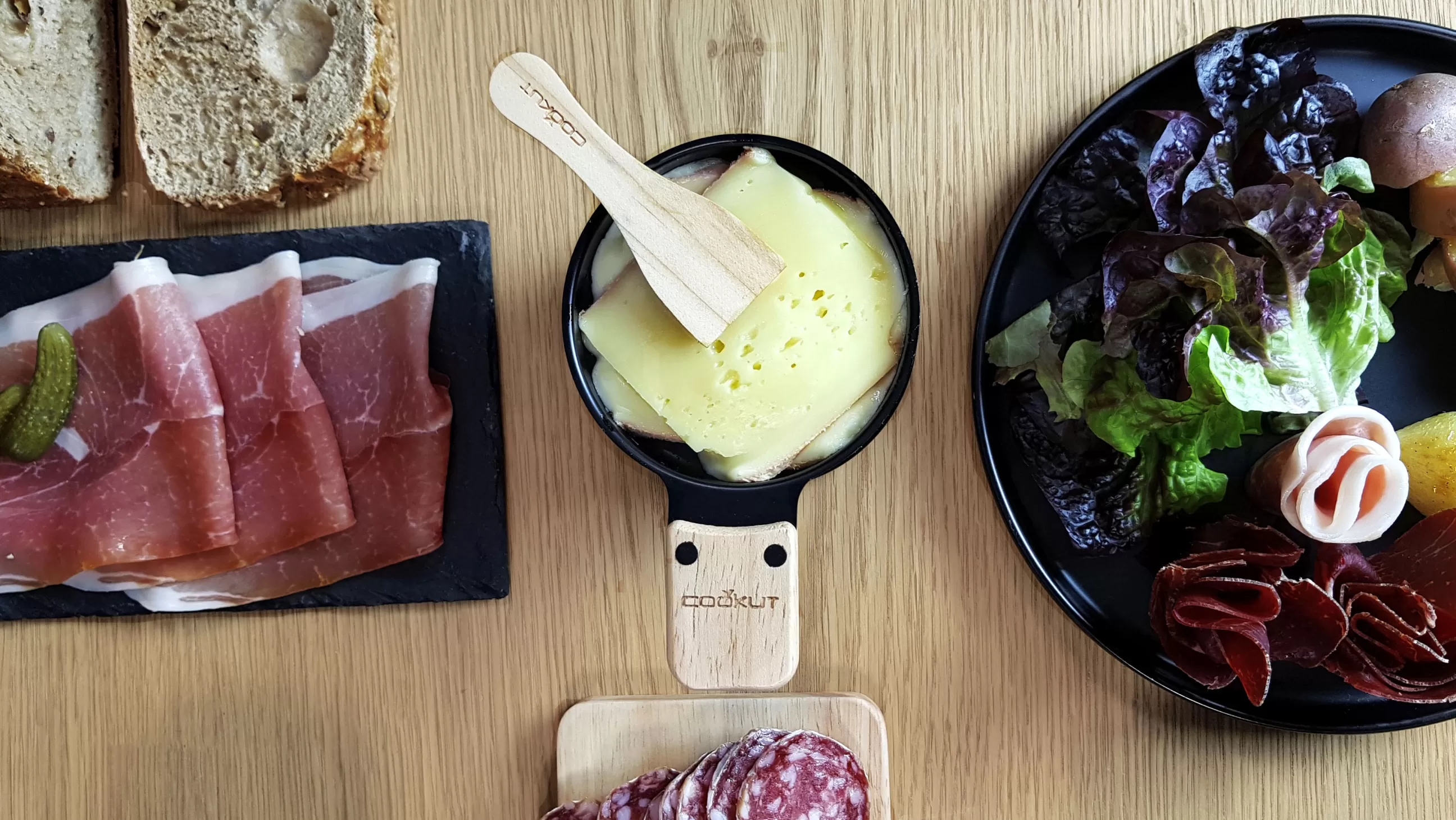 Plats Et Cuisson>Cookut Set Lumi Metal Noir / Pour Raclette A La Bougie - 4 Personnes - Bois Naturel - Noir