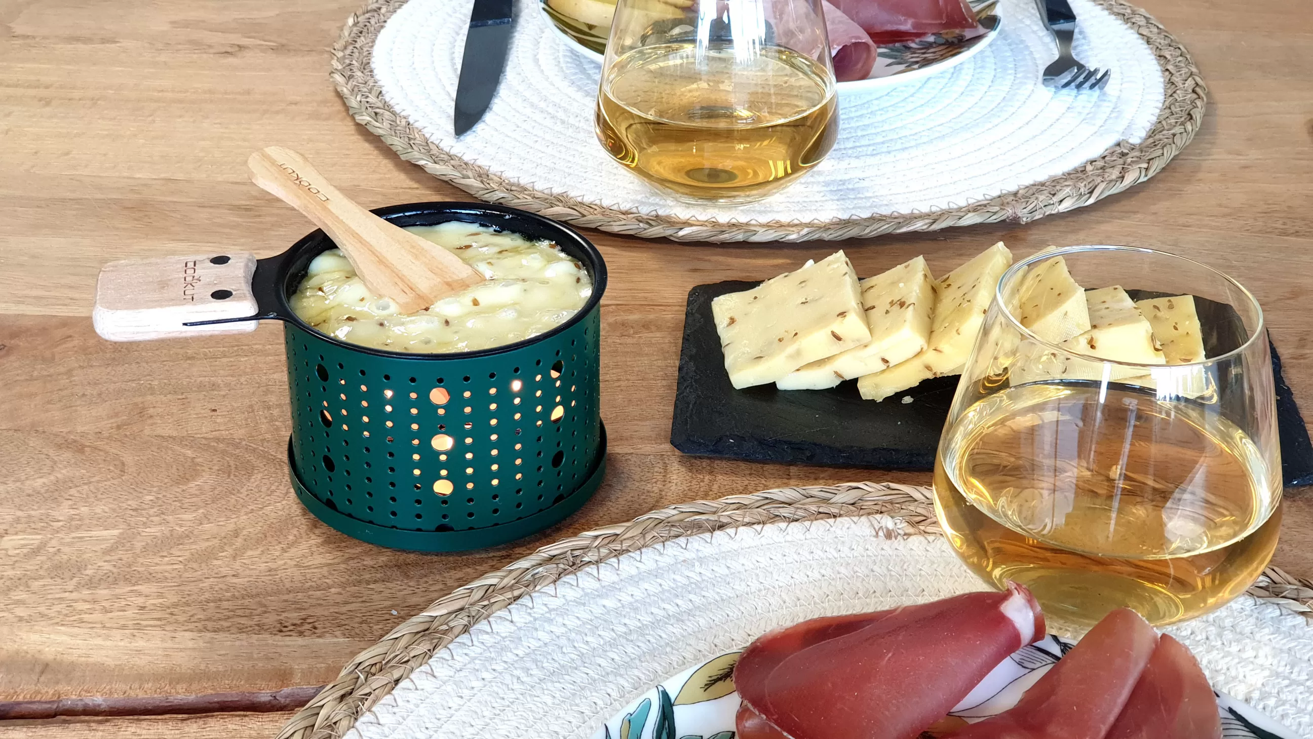 Plats Et Cuisson>Cookut Set Lumi Metal/ Pour Raclette A La Bougie - 2 Personnes - Bois Naturel - Vert