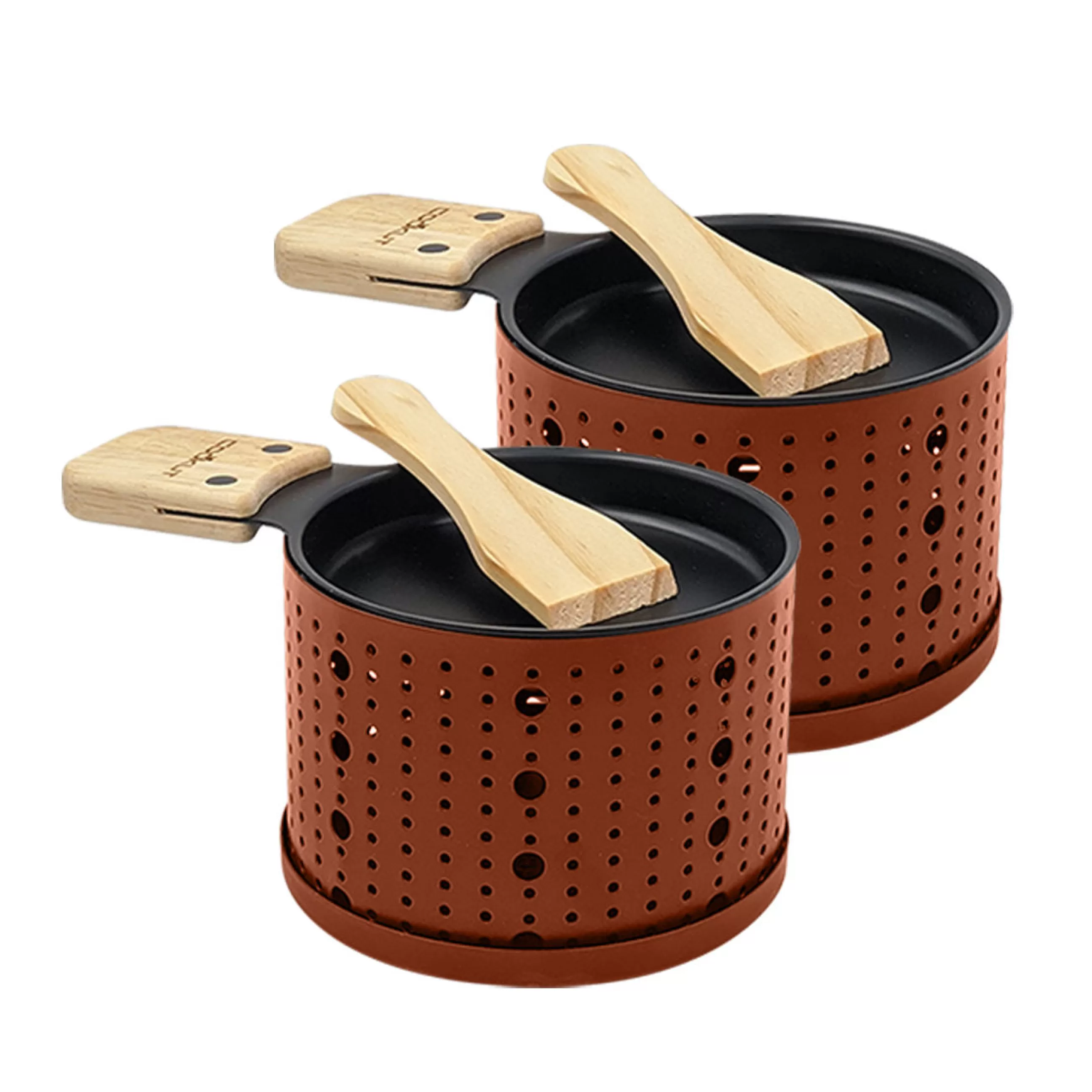 Plats Et Cuisson>Cookut Set Lumi Metal Rouge Orange / Pour Raclette A La Bougie - 2 Personnes - Bois Naturel - Terracotta