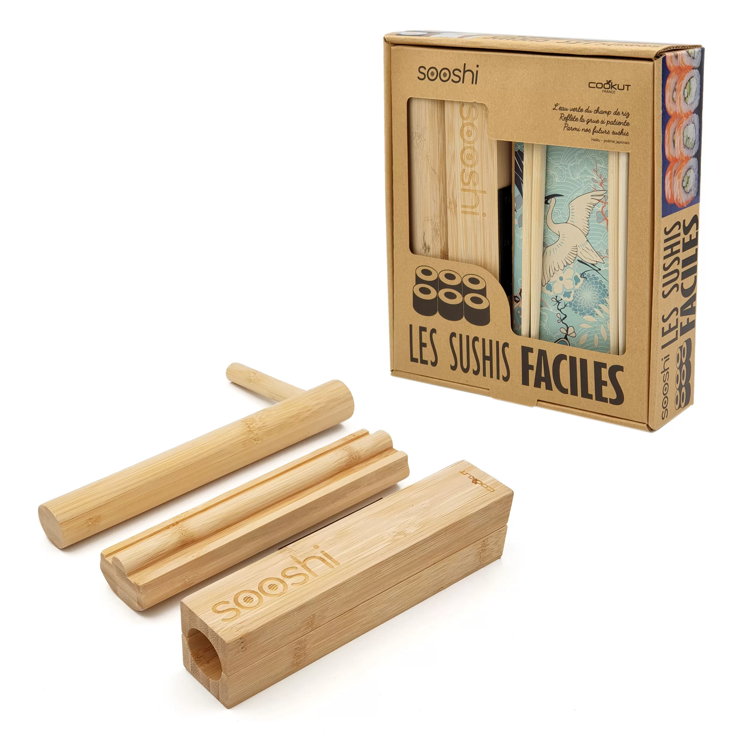 Ustensiles De Cuisines>Cookut Set Sooshi Fibre Vegetale Bois Naturel / Les Sushis Faciles - Ustensiles + Recettes - Bambou