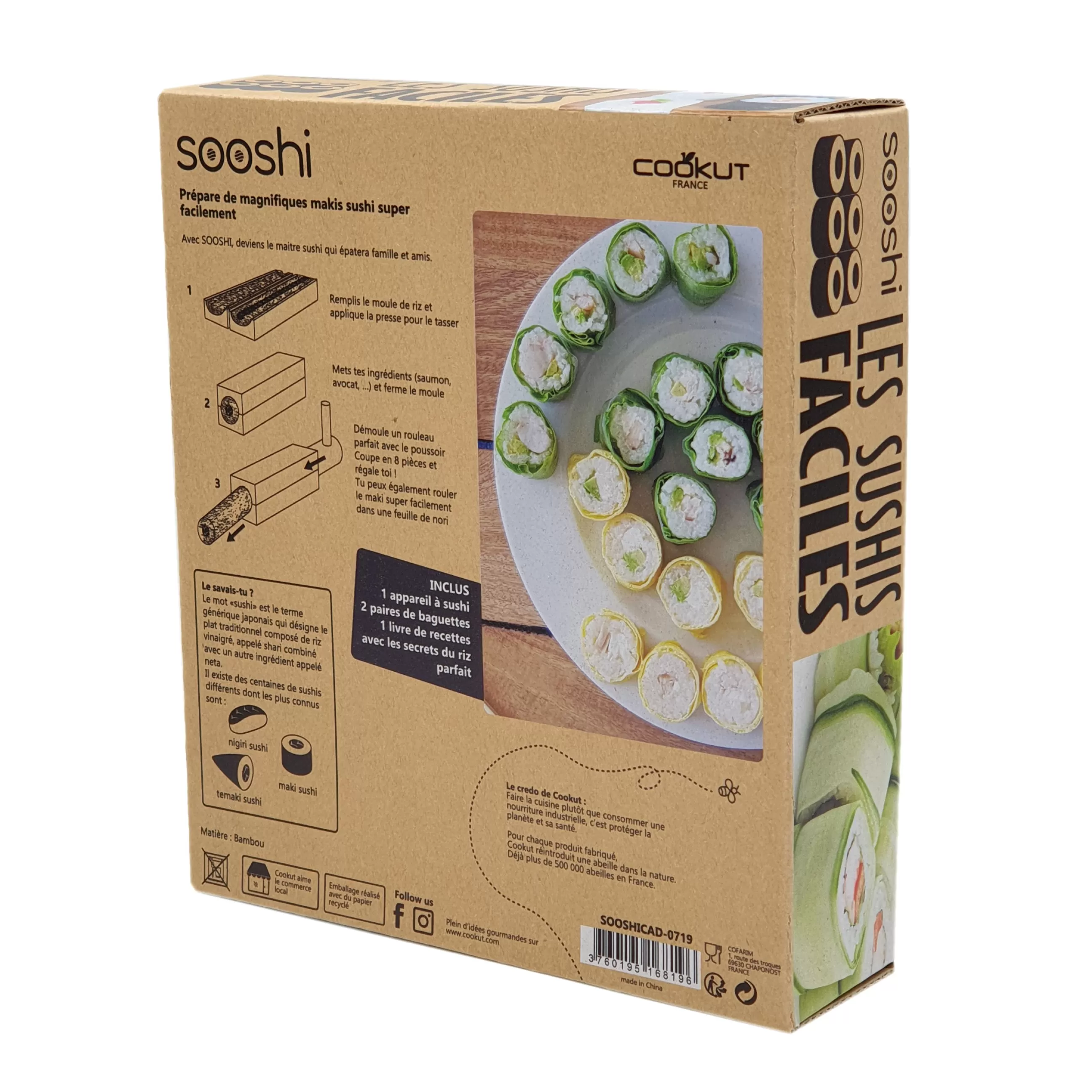 Ustensiles De Cuisines>Cookut Set Sooshi Fibre Vegetale Bois Naturel / Les Sushis Faciles - Ustensiles + Recettes - Bambou