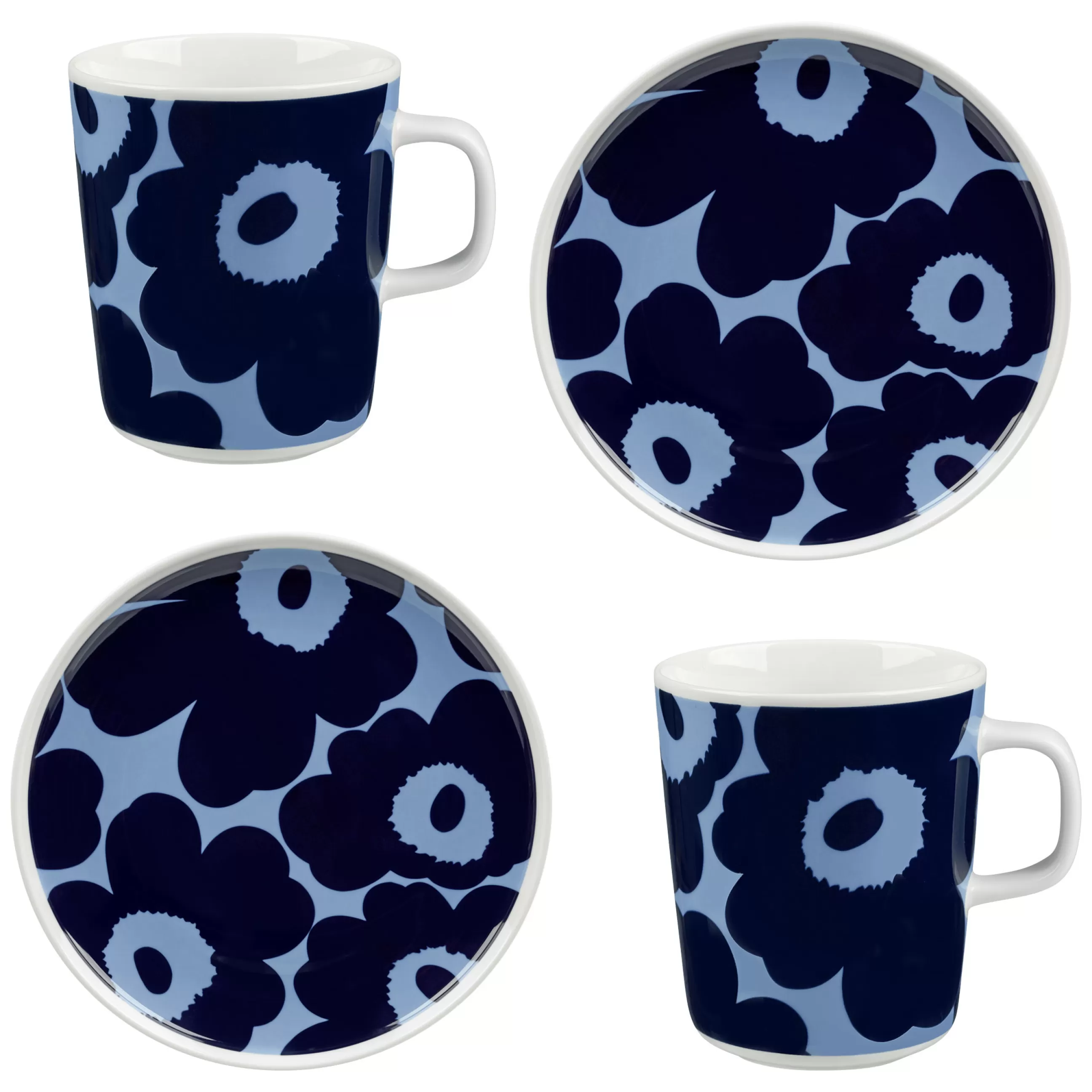 Tasses Et Mugs>Marimekko Set Vaisselle Unikko Ceramique / Petit-Dejeuner - 2 Mugs + 2 Assiettes O 13,5 Cm - Bleu