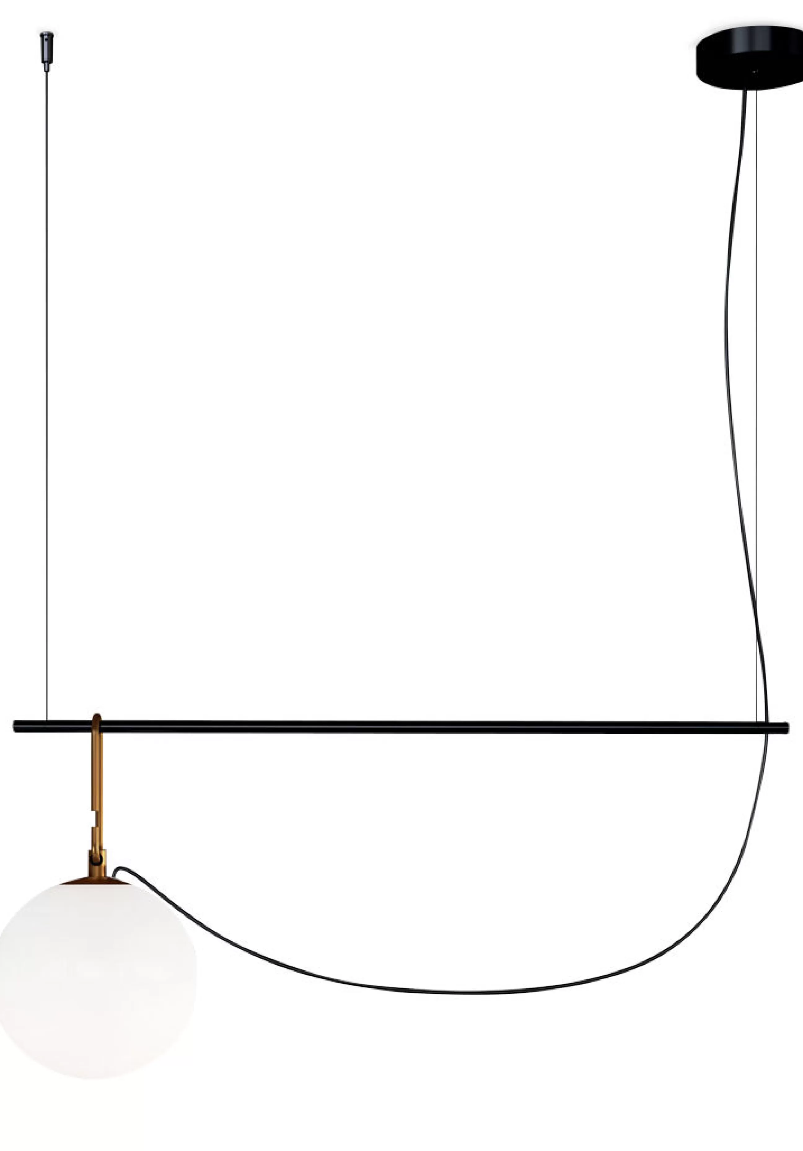 Luminaires Iconiques>Artemide Suspension Nh S2 Verre Noir Or Metal /  Globe O 22 - L 87 Cm - Blanc - Laiton - Noir
